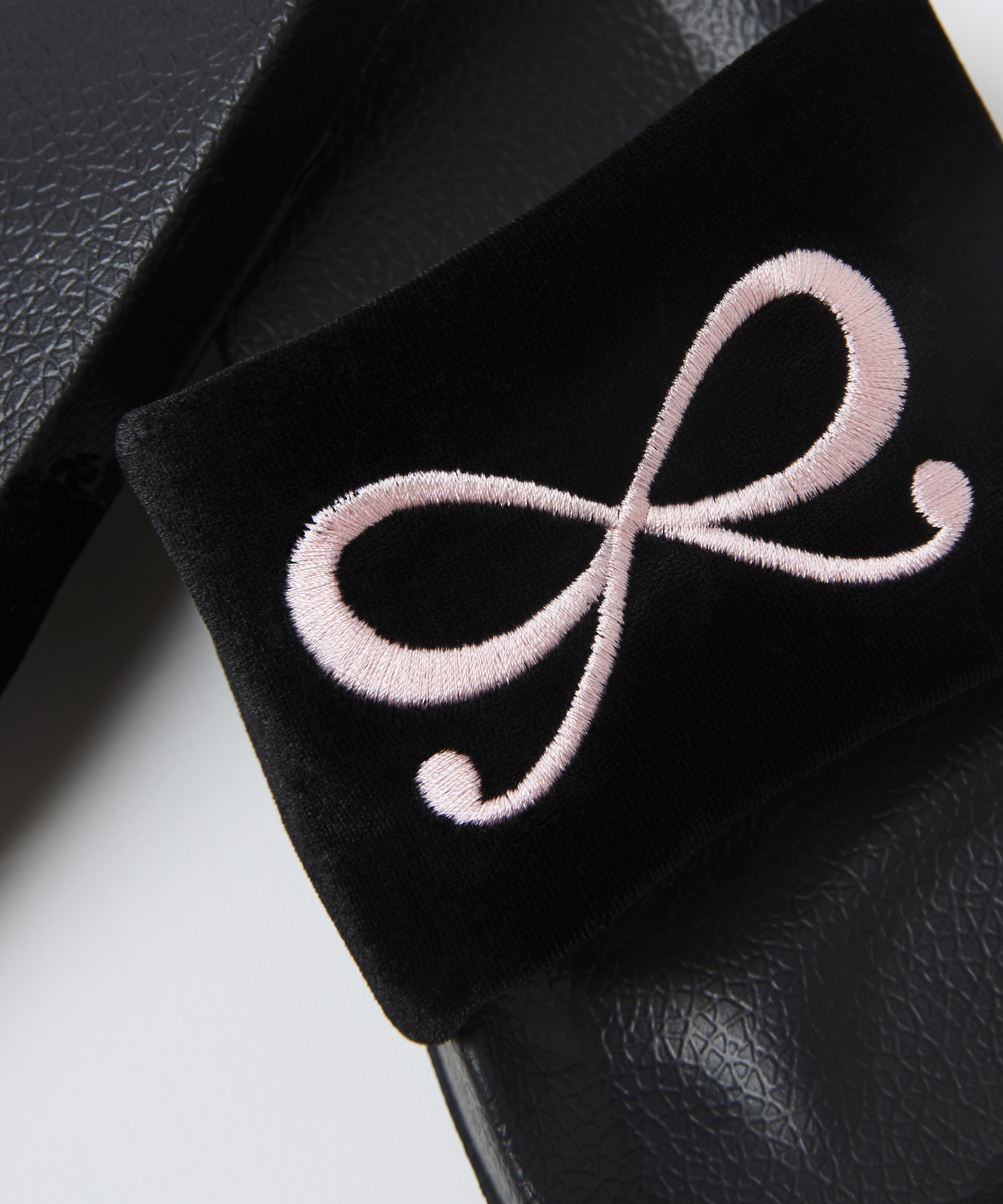 Velvet Bow Slider Slippers, Black, main