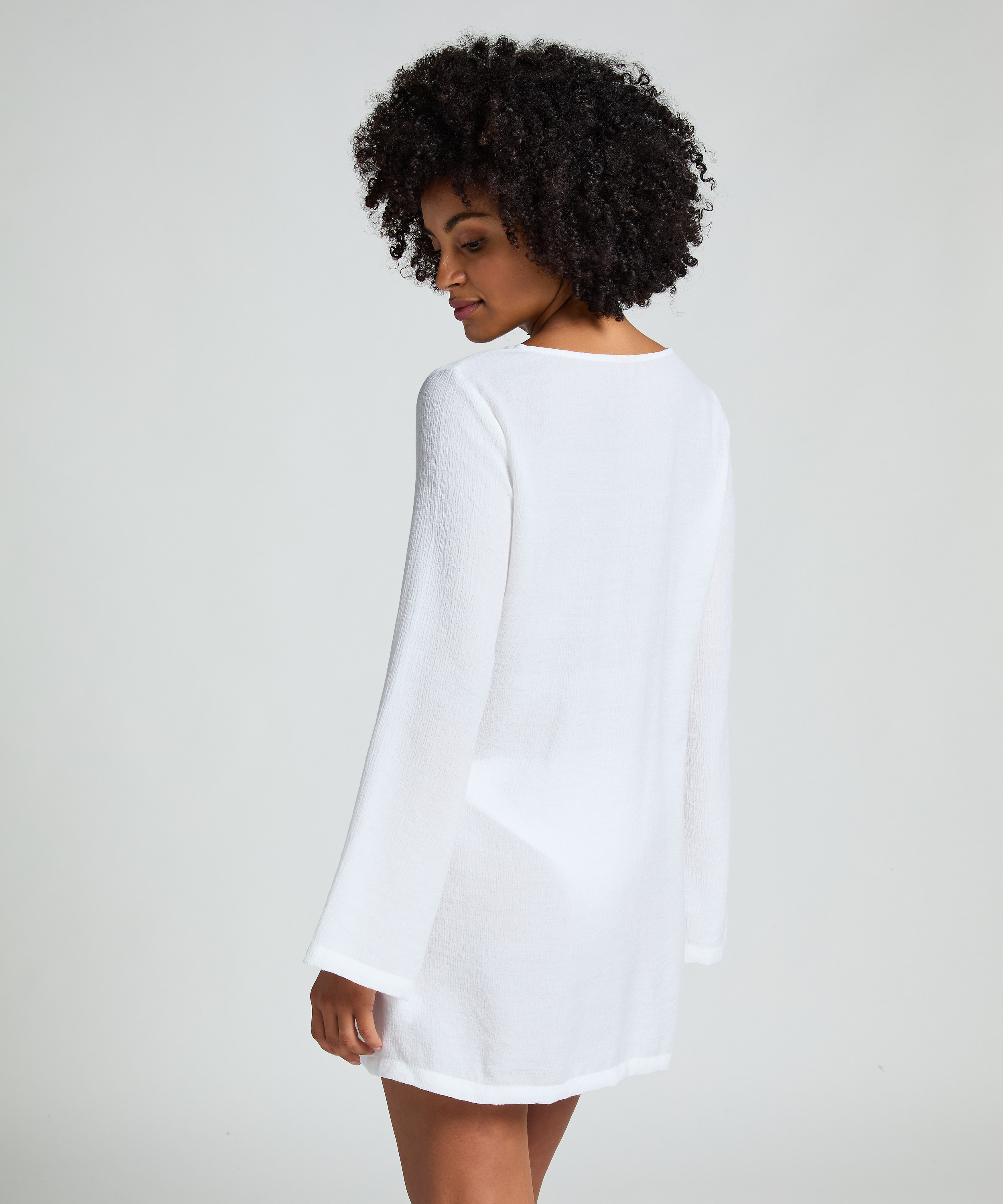 Beach Long-Sleeved Ring Dress, White, main