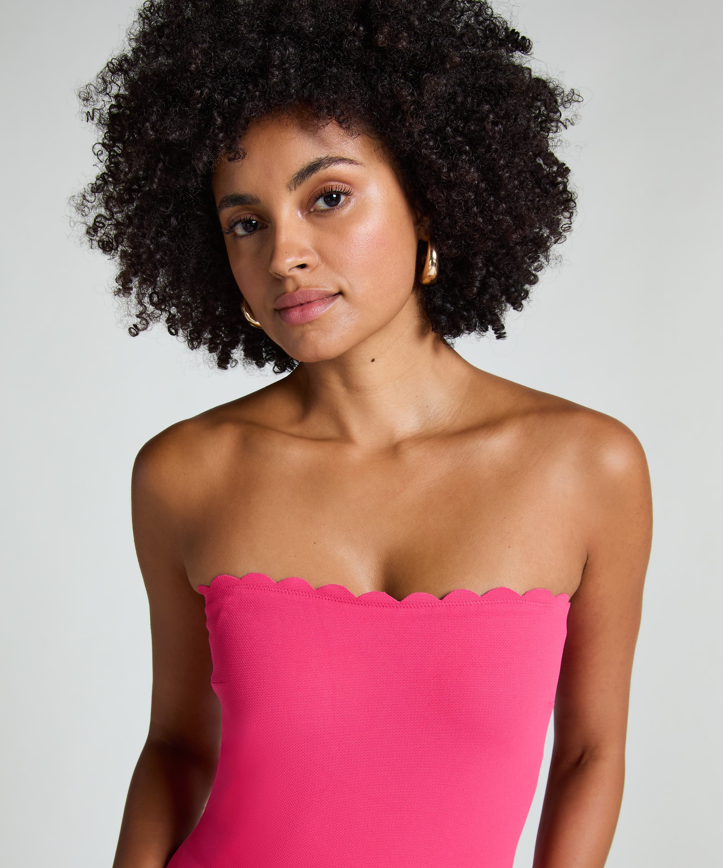 Bandeau Scallop Swimsuit, Pink, main