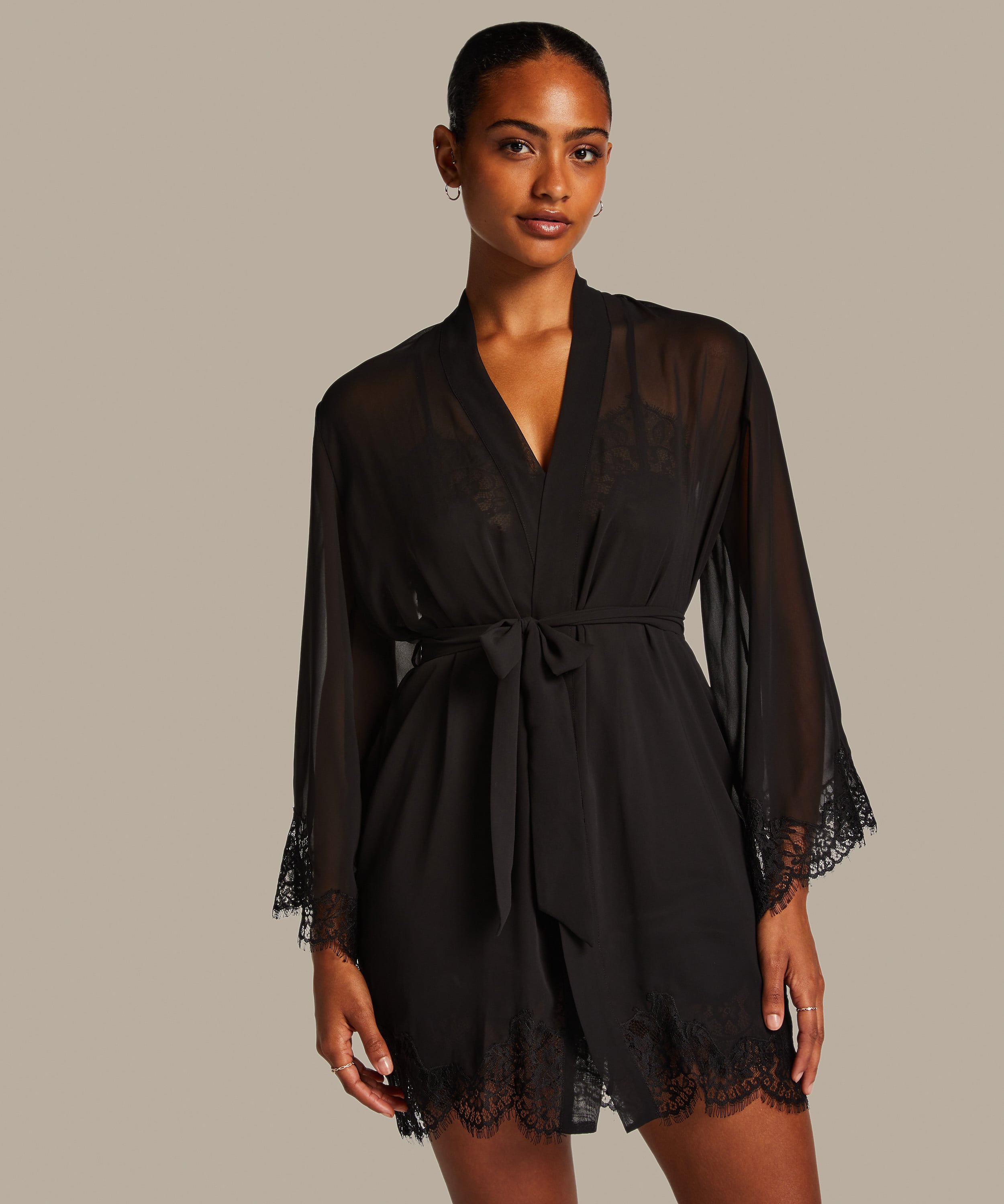 Satin Kimono, Black, main