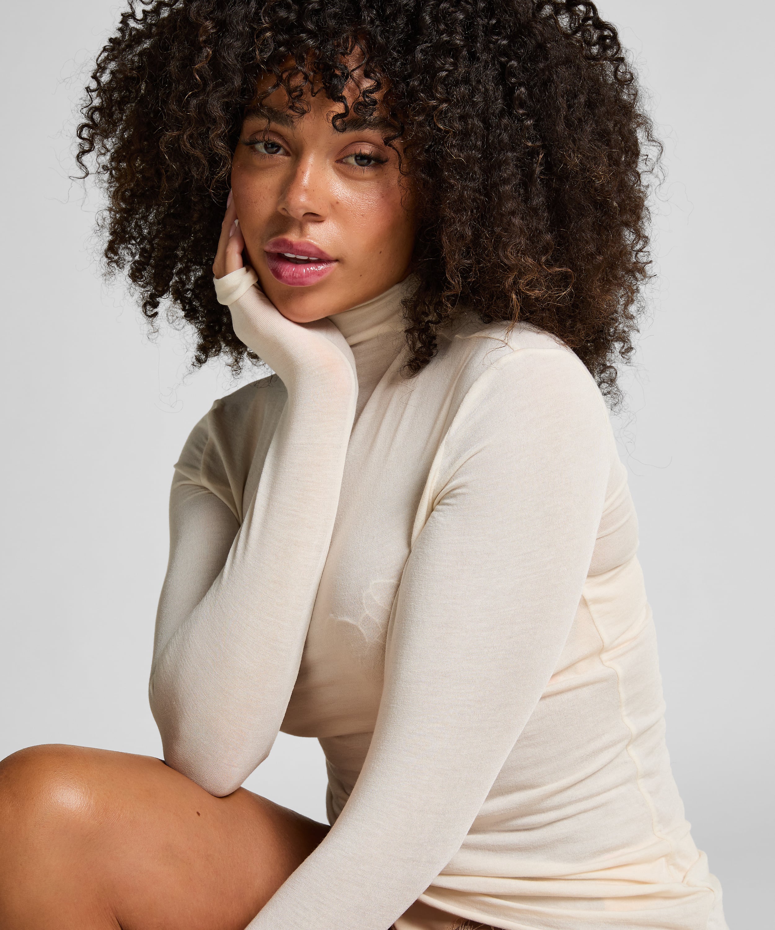 super soft Turtleneck shirt with Cashmere, White, main