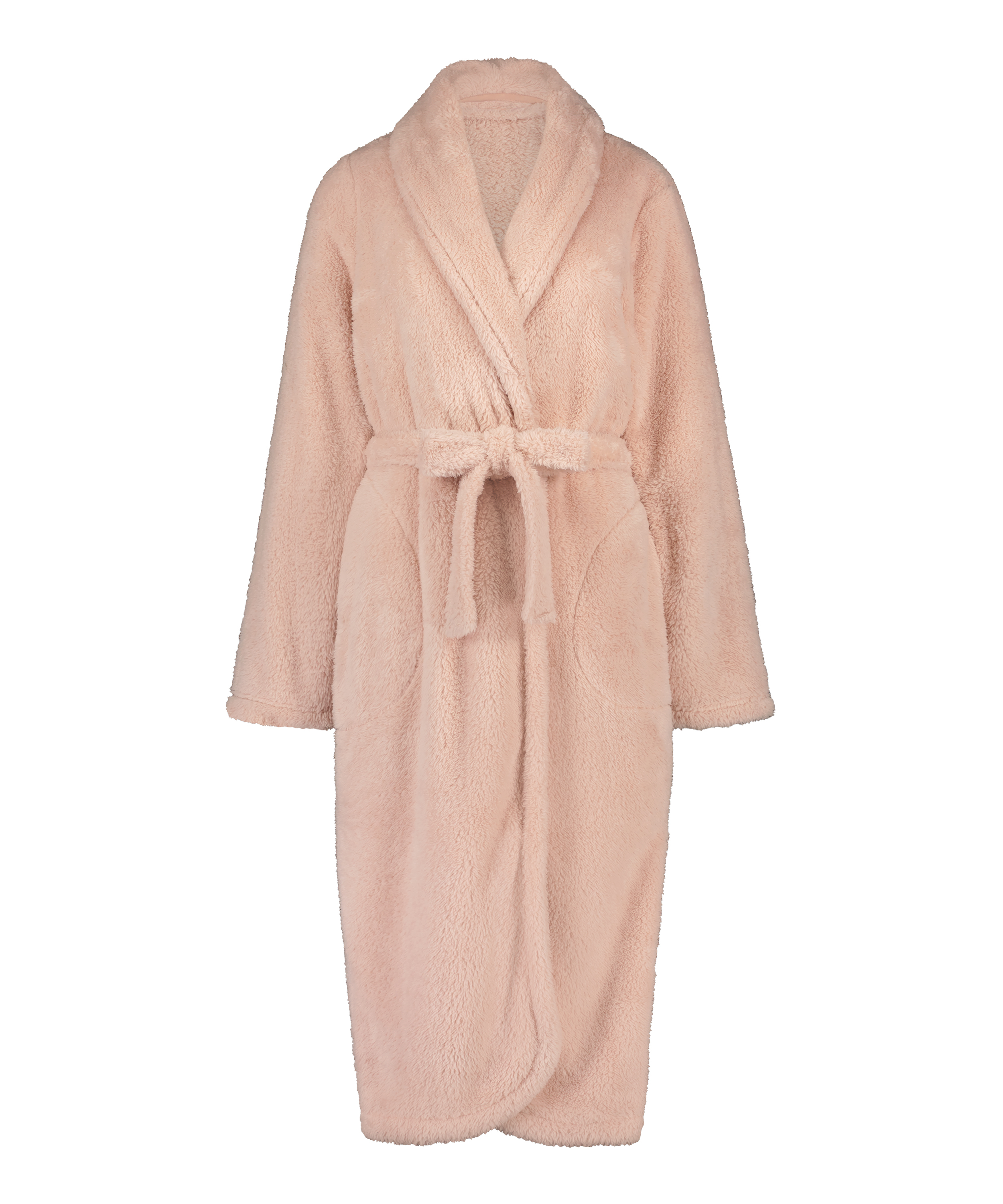Long Fleece Bathrobe, Pink, main