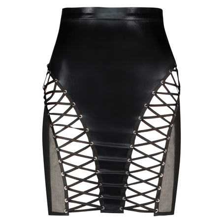 Private Lace-up Mesh Skirt, Black