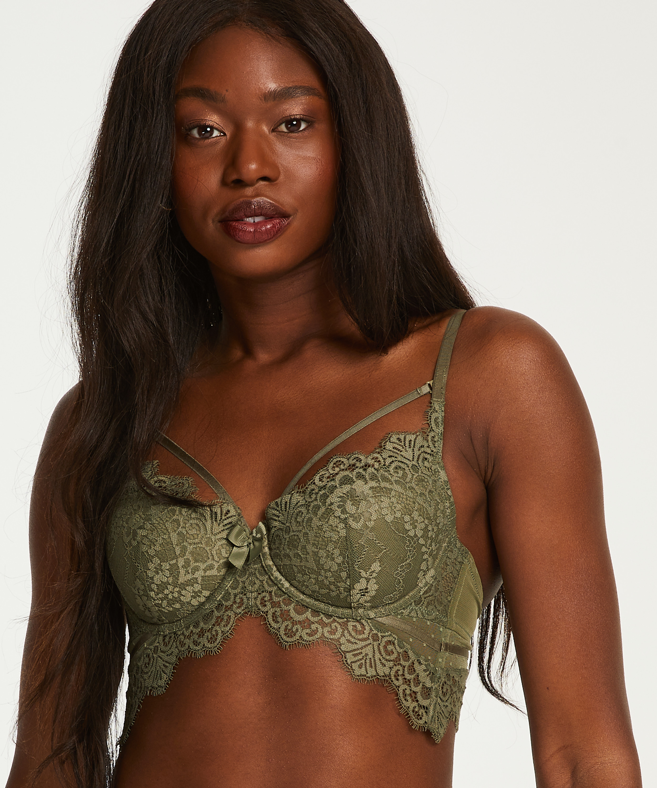 Marilee Padded Underwired Longline Bra, Green, main