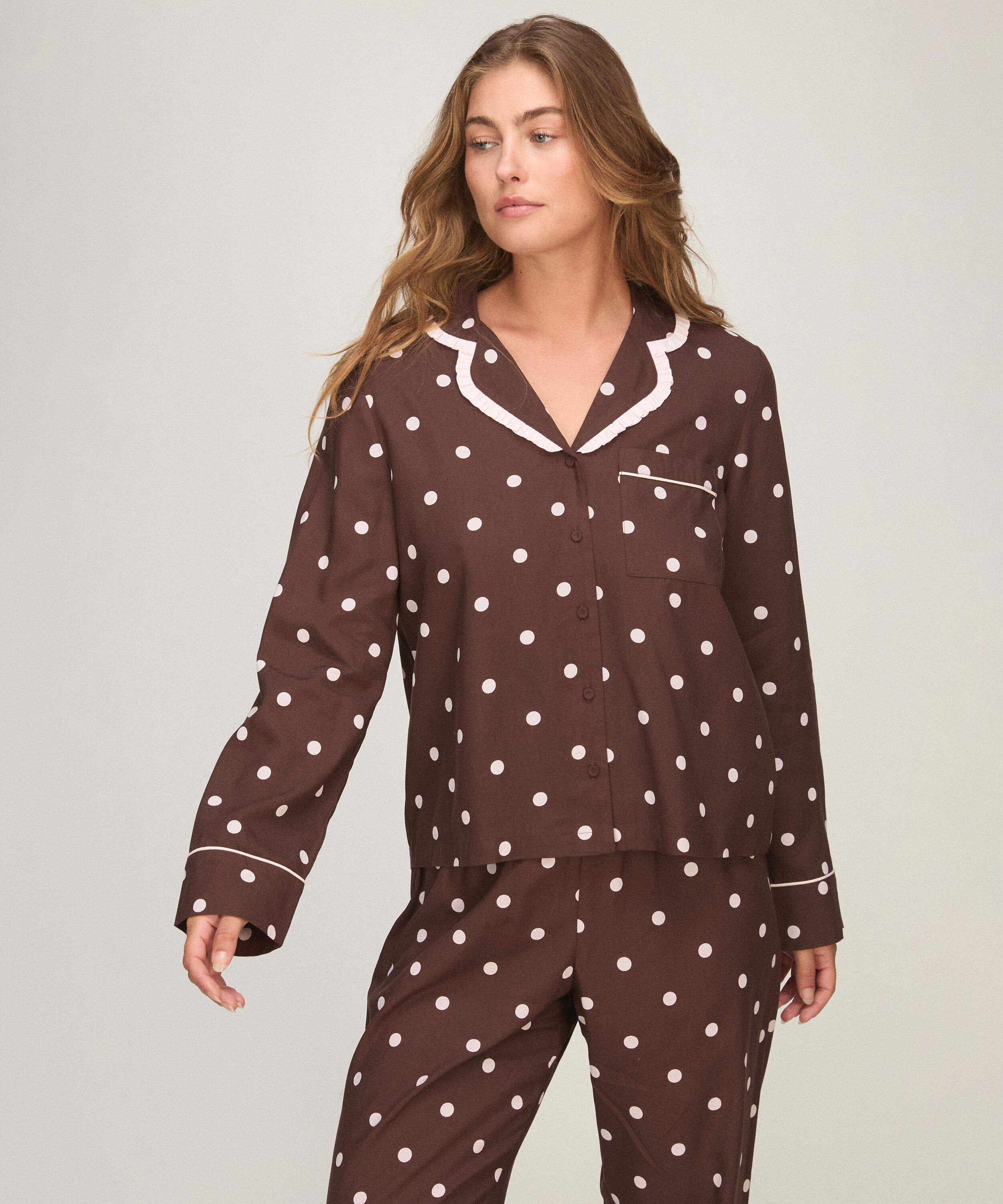 Pyjama Set Poplin Ruffle, Brown