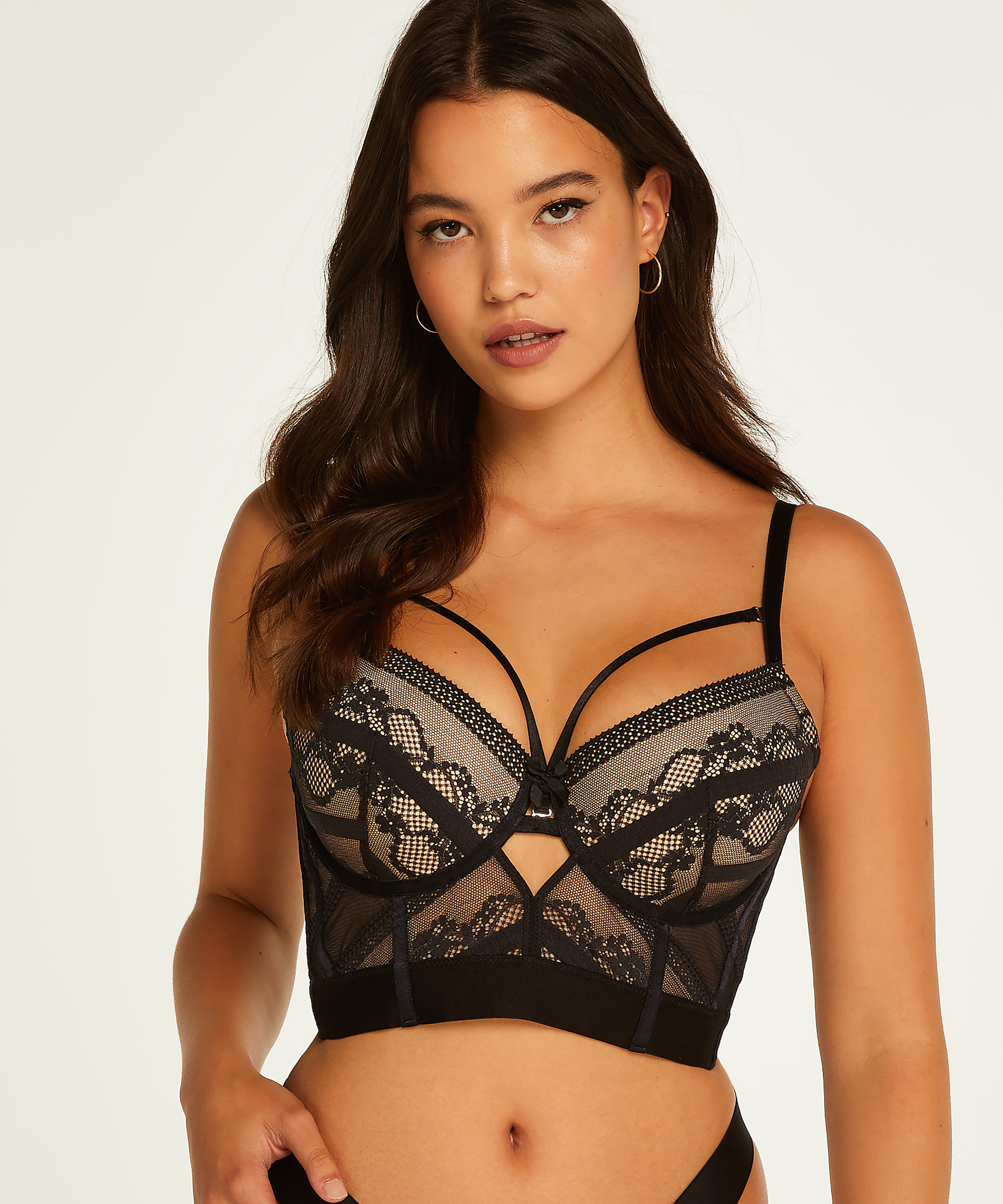 Cleo padded longline underwired bra, Black, main
