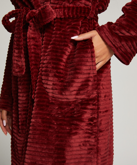 Short Fleece Ribbed Bathrobe, Brown