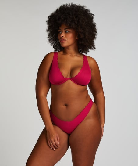 Scallop High-Leg Bikini Bottoms, Pink