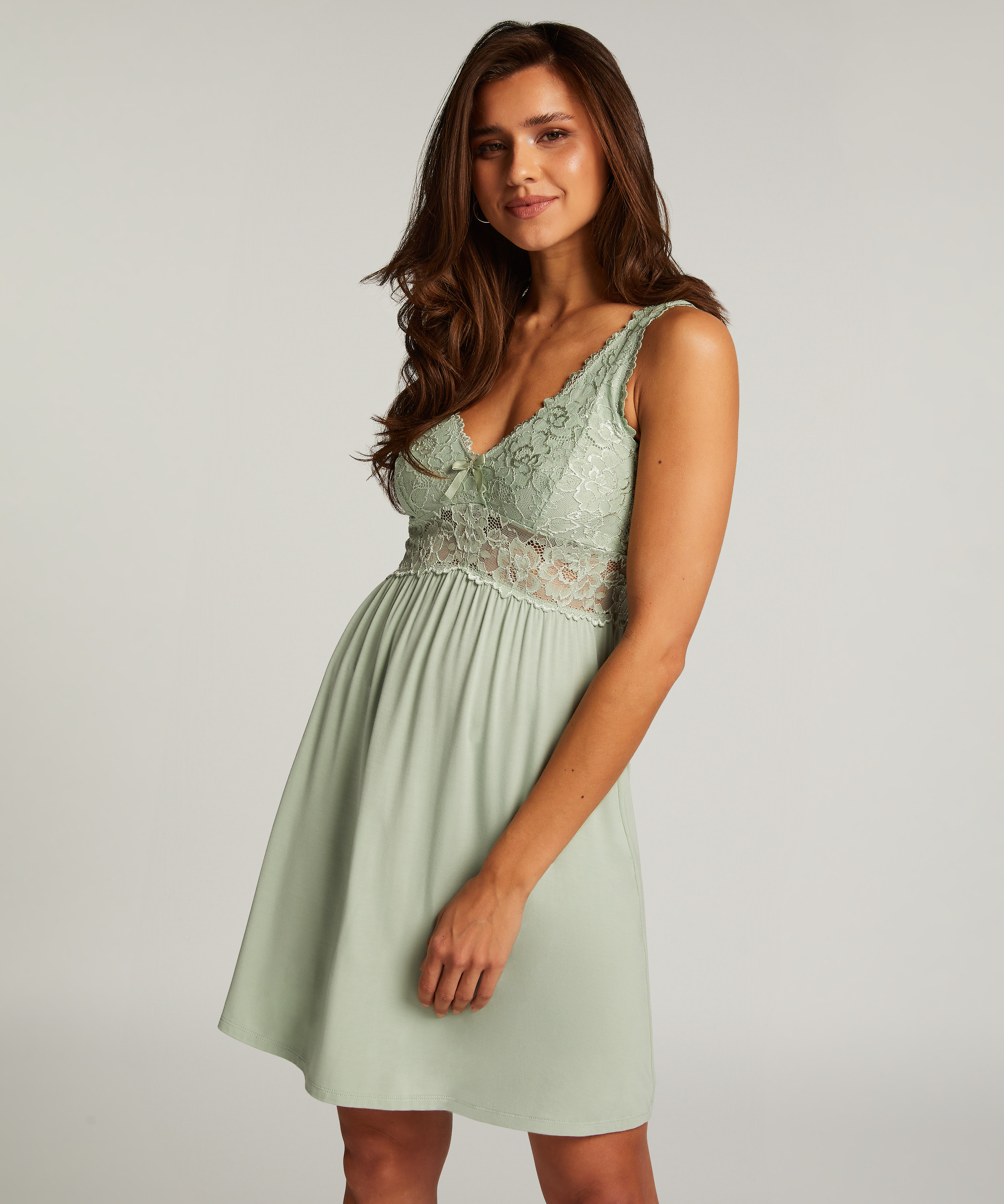 Nora Lace Slip Dress, Green, main
