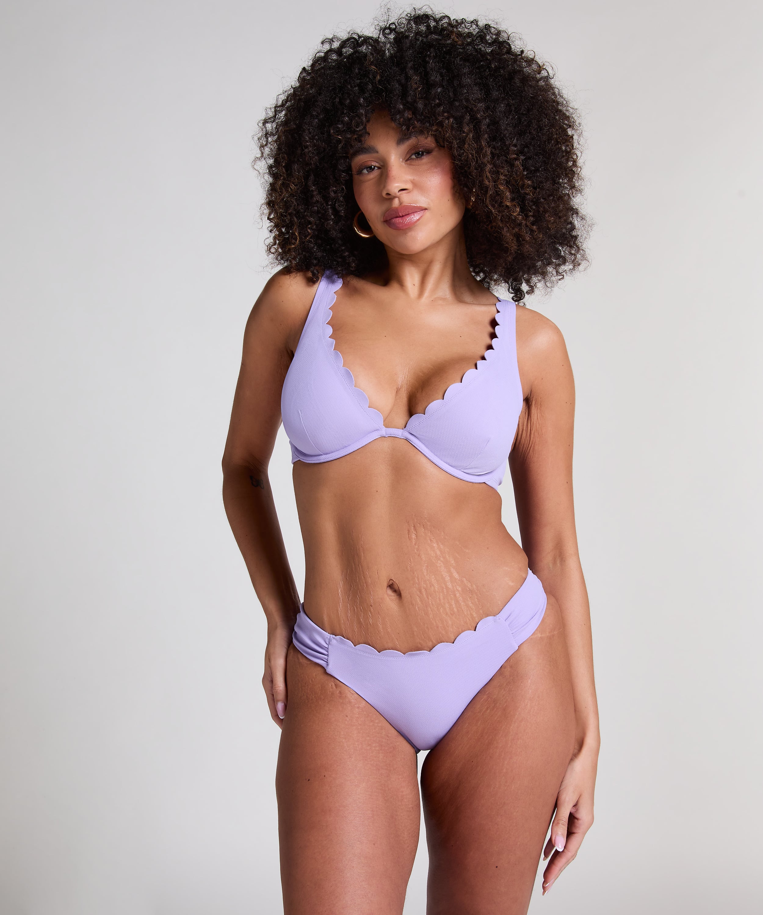 Scallop non-padded underwired bikini top, Purple, main