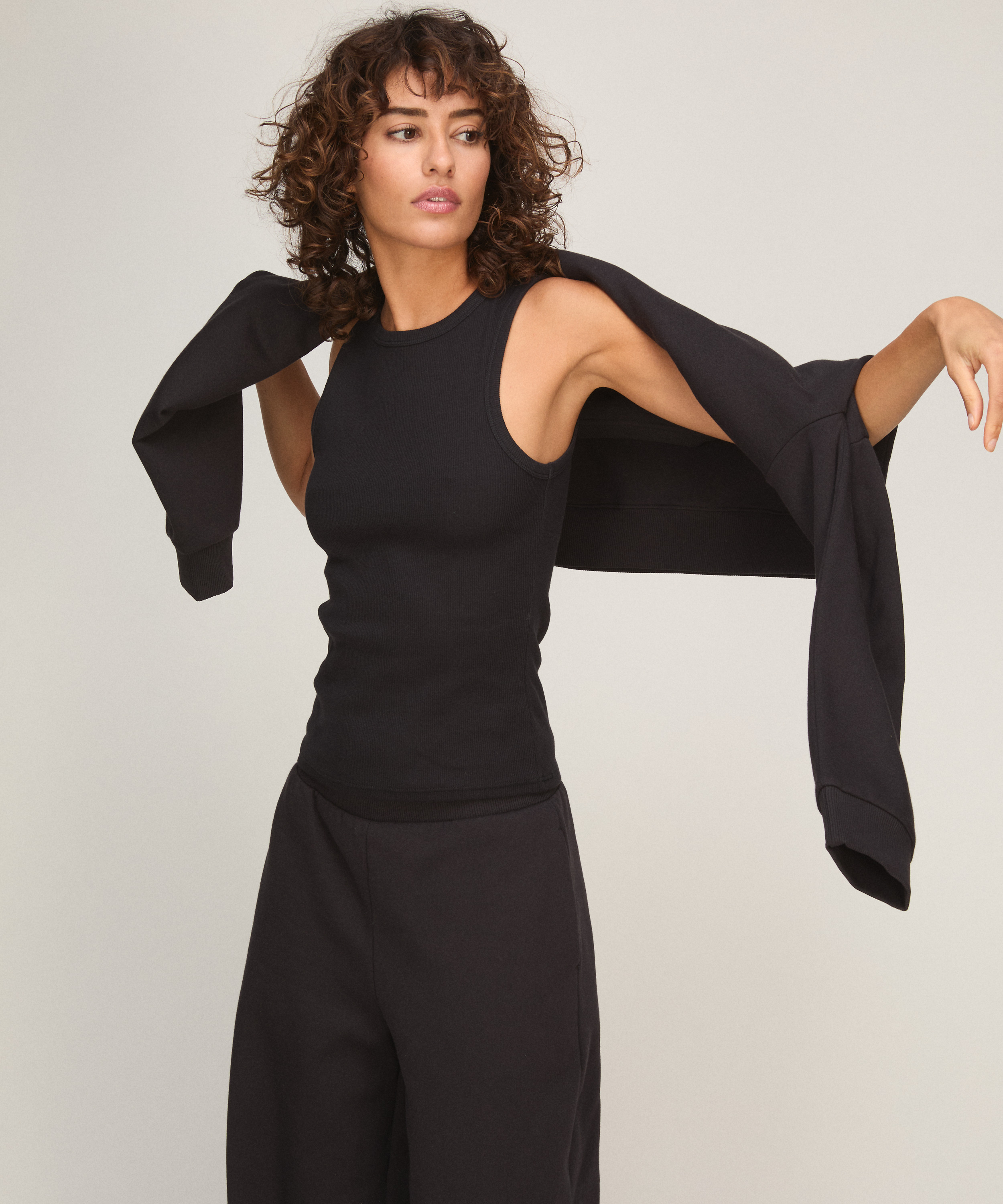 Singlet tanktop cotton rib, Black, main