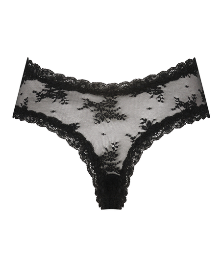 V-shaped Brazilian knickers mesh, Black