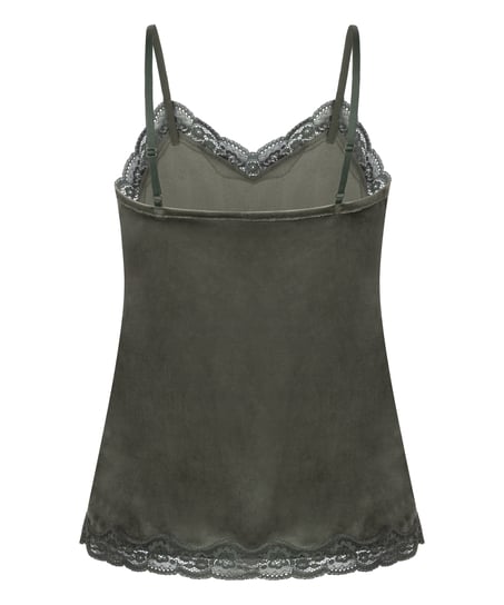 Velours Lace Cami Top, Green