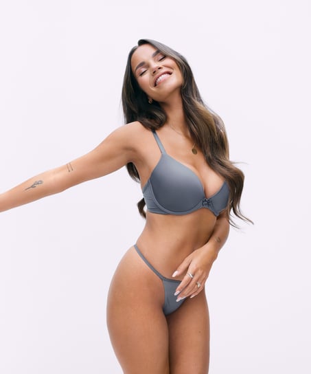 Plunge Padded Underwired Bra, Gray
