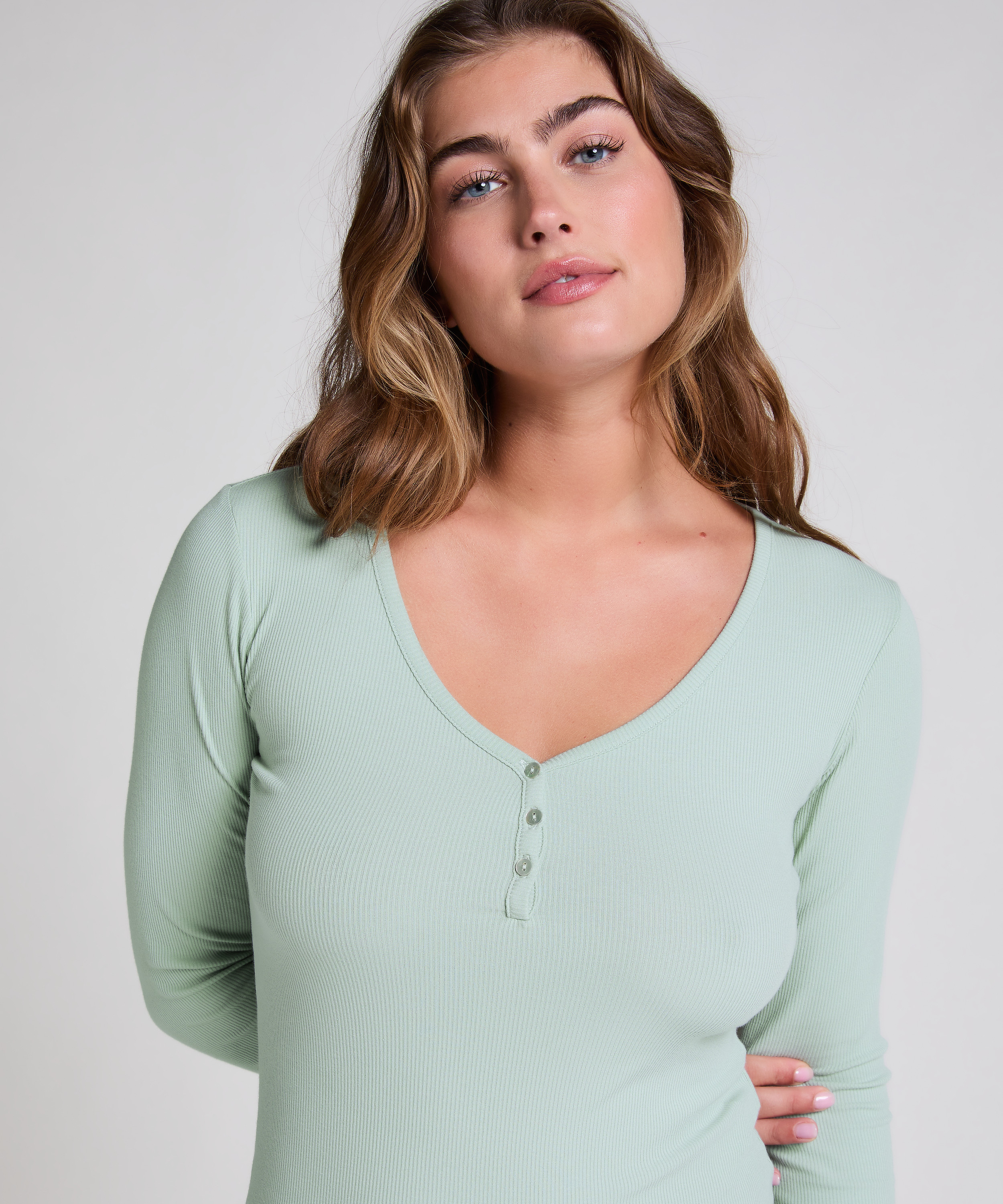 Long-Sleeved Pyjama Top, Green, main
