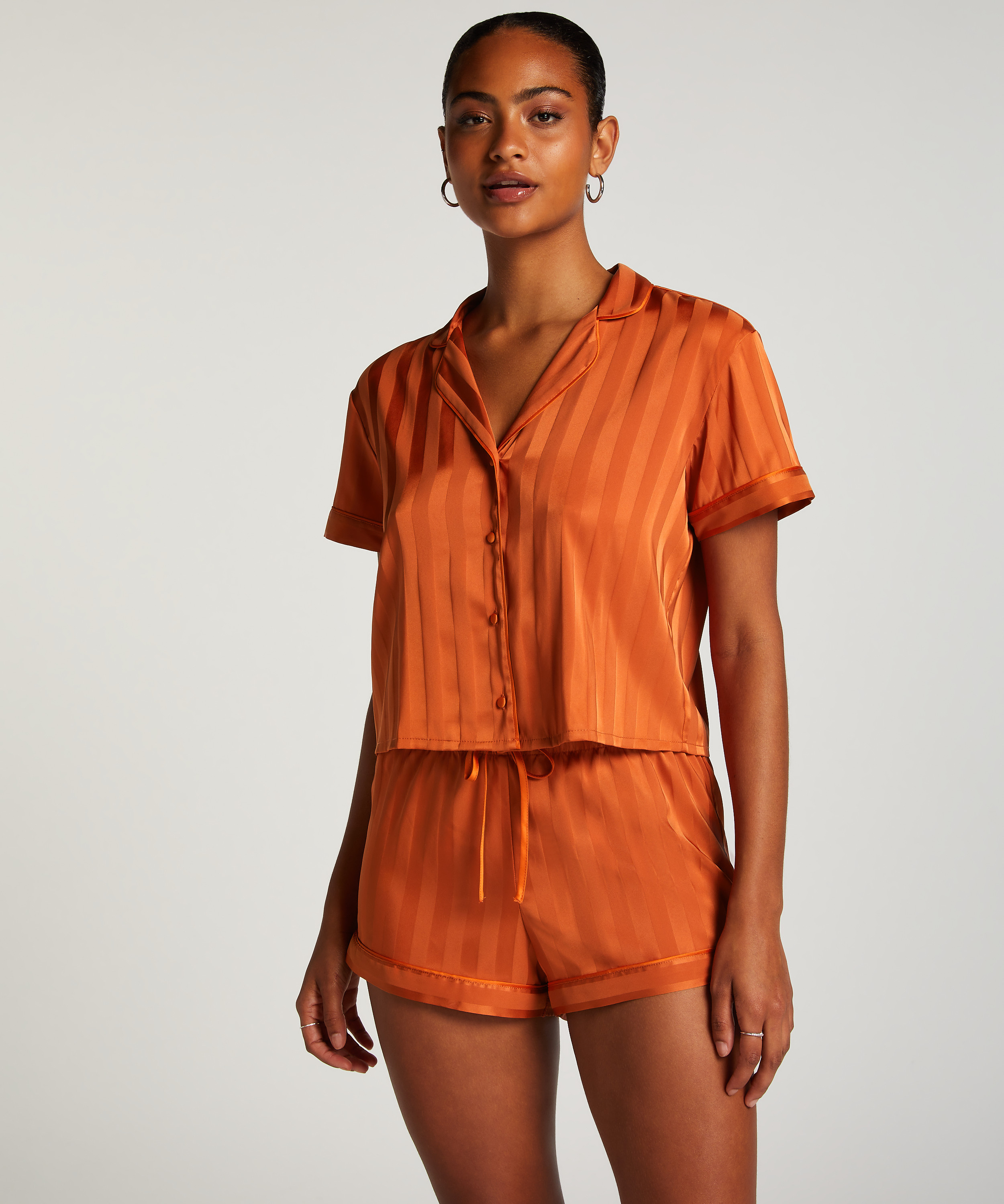 Satin Short-Sleeved Jacket, Orange, main