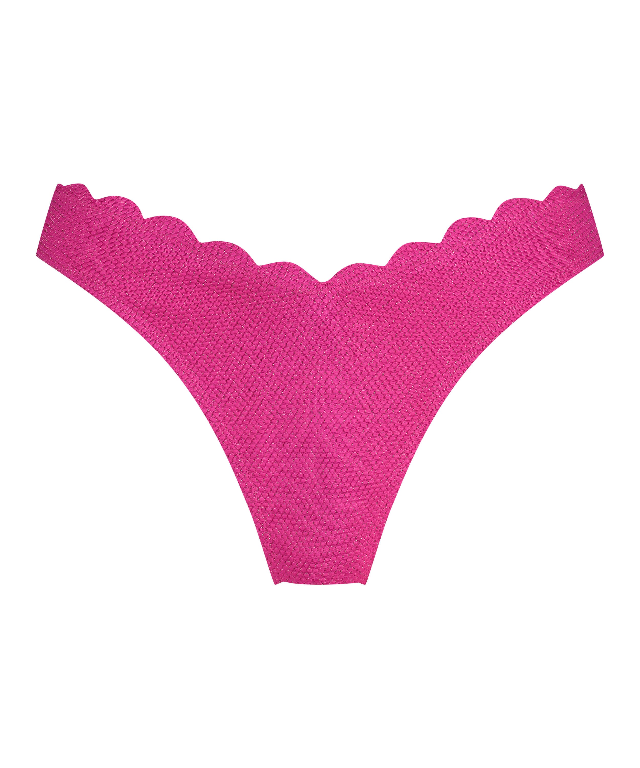 Scallop Lurex High-Leg Bikini Bottoms, Pink