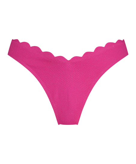 Scallop Lurex High-Leg Bikini Bottoms, Pink