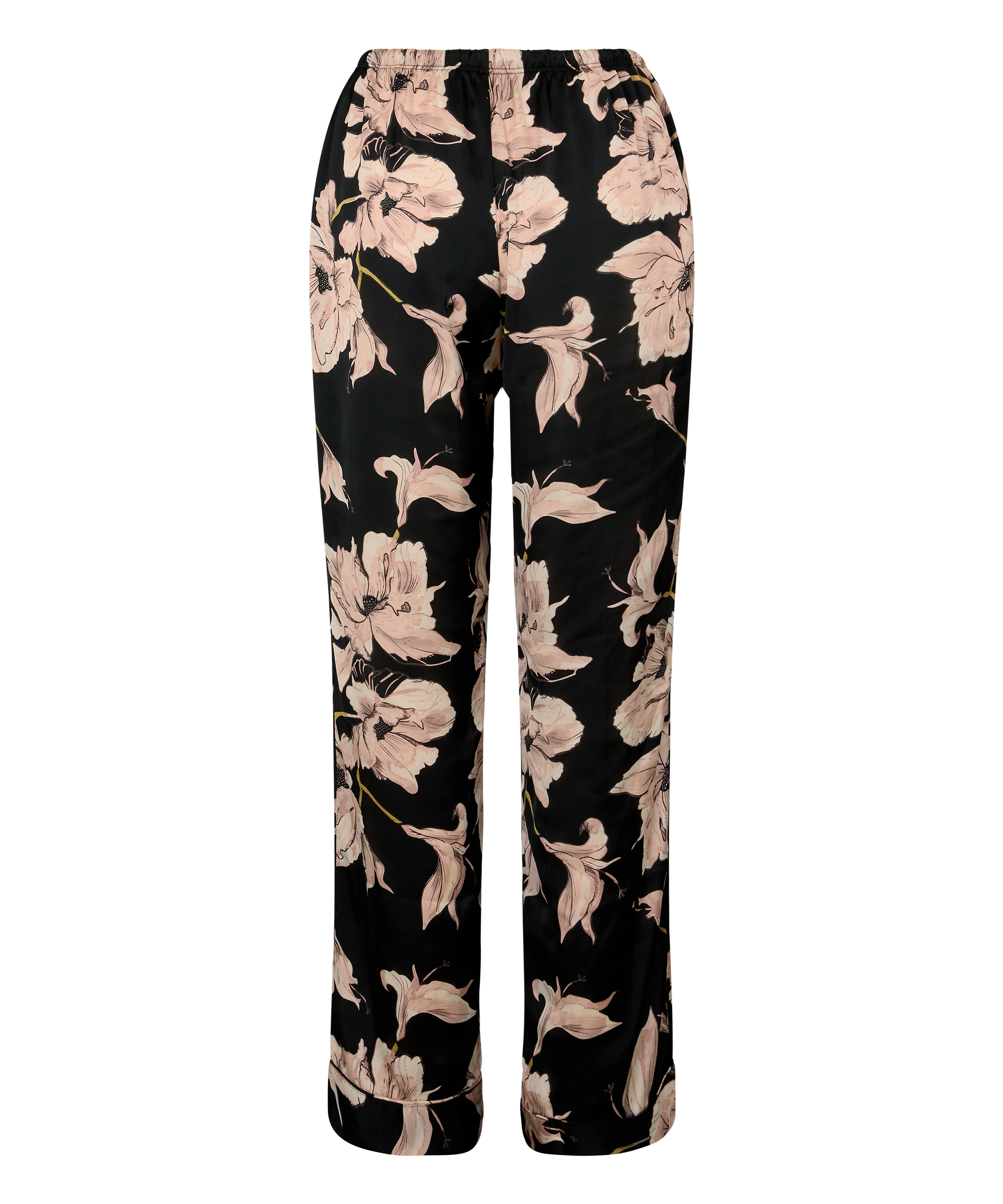 Satin Pants Flower, Black, main
