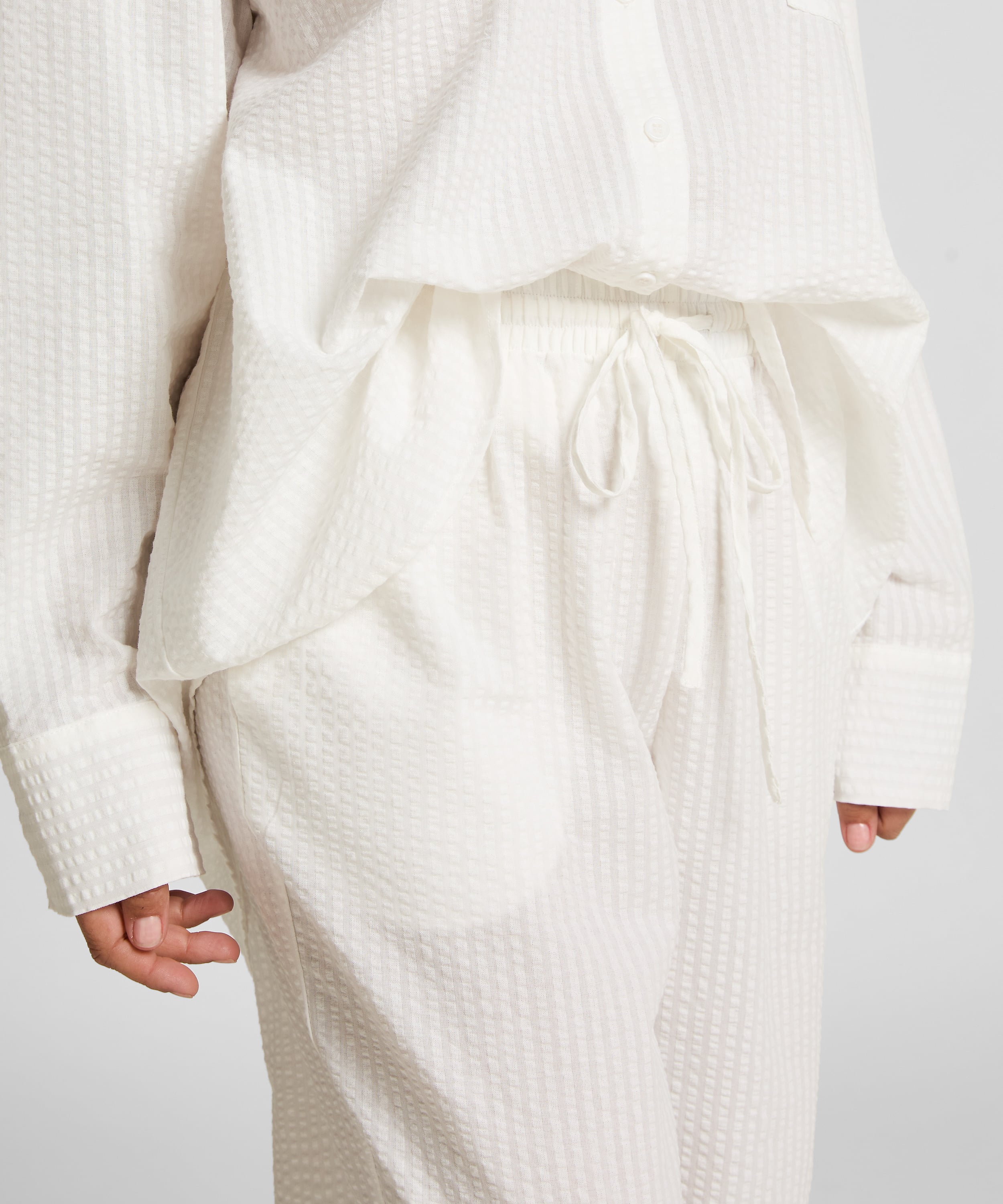 Seersucker Cotton Pyjama Pants, White, main