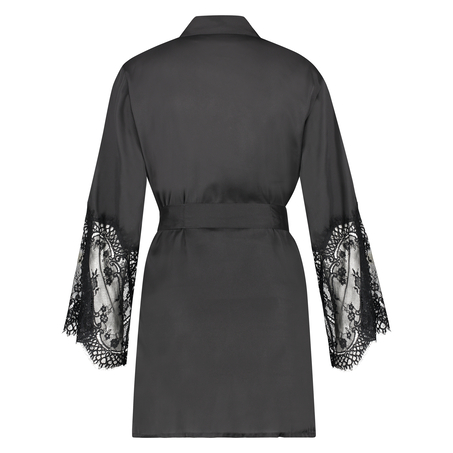 Lace Satin Kimono, Black