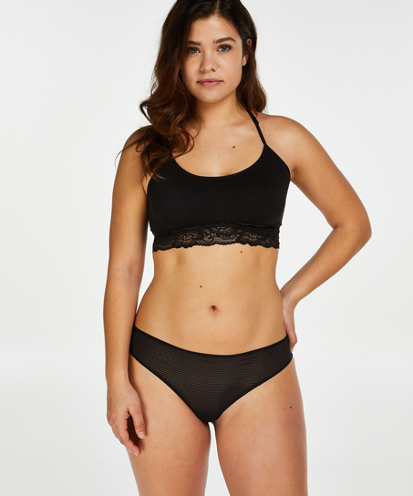 Invisible thong Stripe mesh, Black