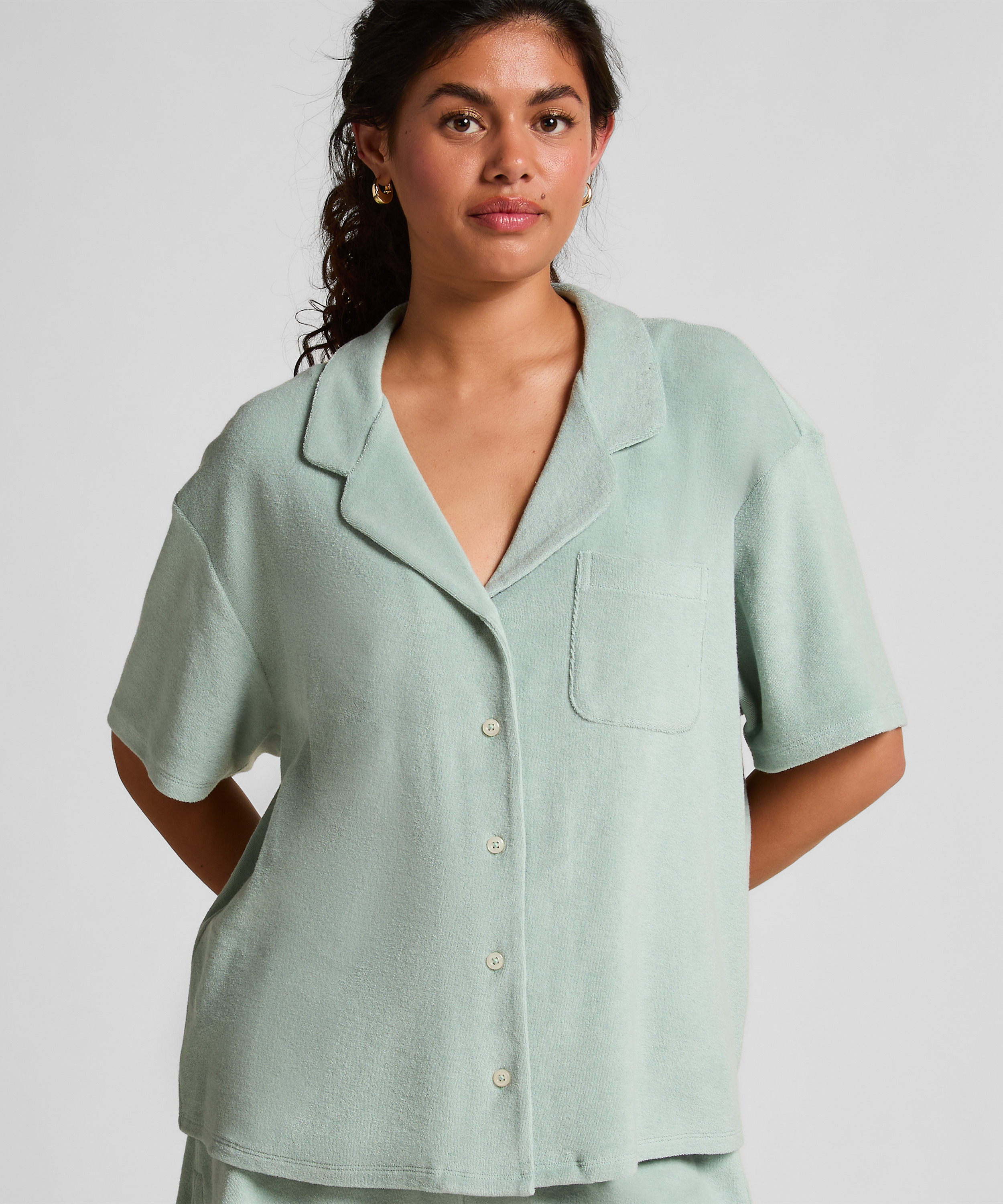 Towel Texture Button-Up Shirt, Green, main