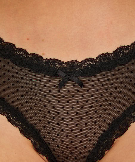 V-shaped Brazilian knickers mesh, Black