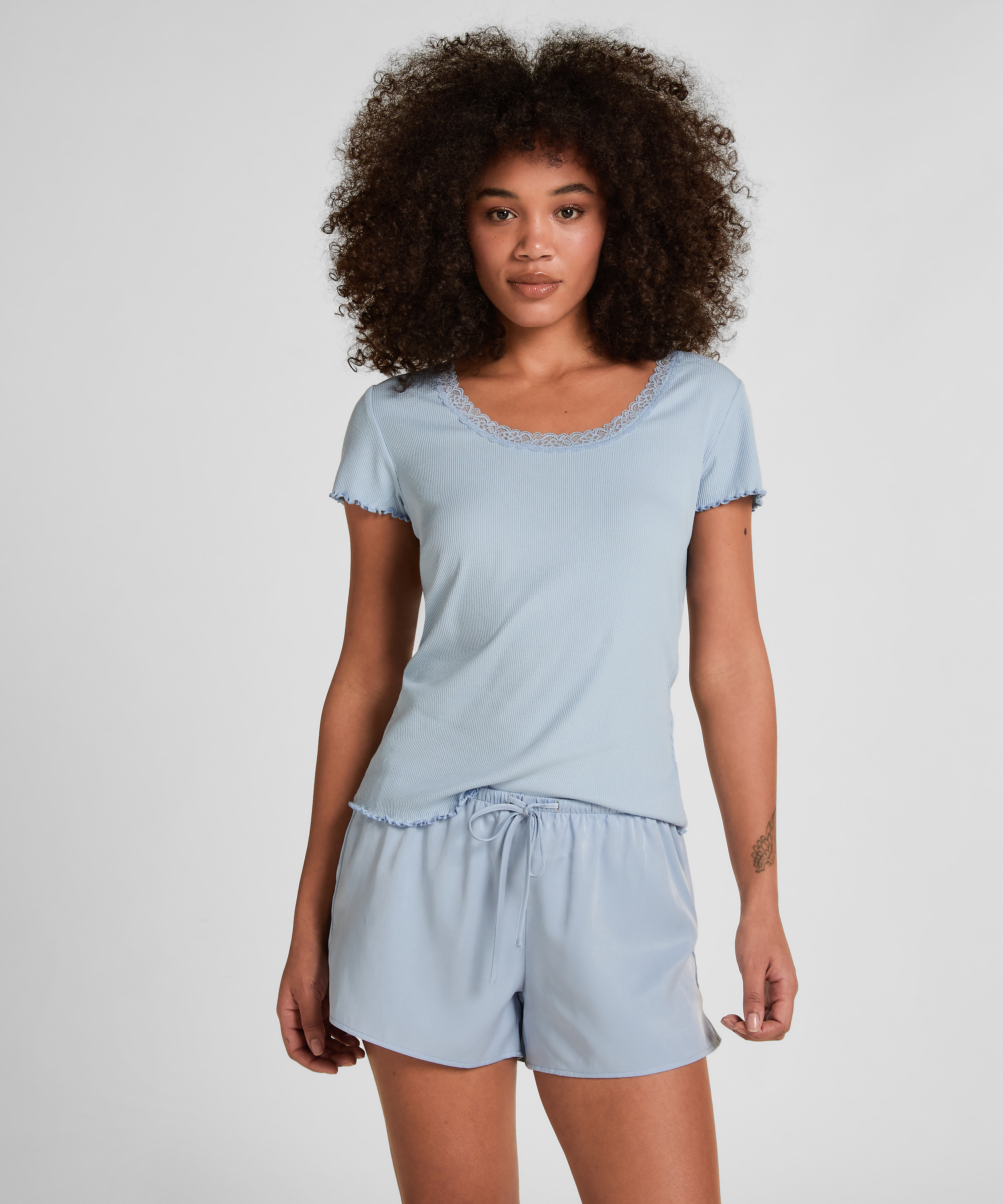 Pyjama Top Jersey Rib, Blue, main