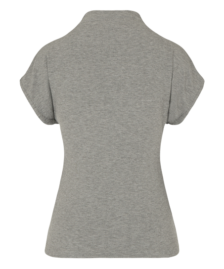 Top Short Sleeves Rib Mockneck, Gray