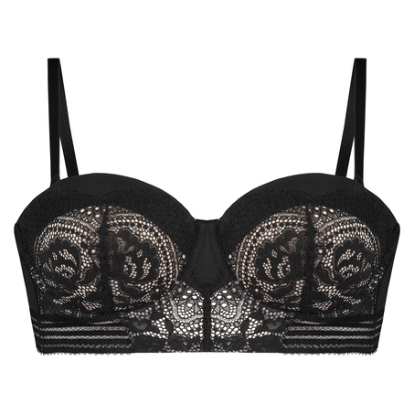 Eden Padded Underwired Longline Strapless Bra, Black