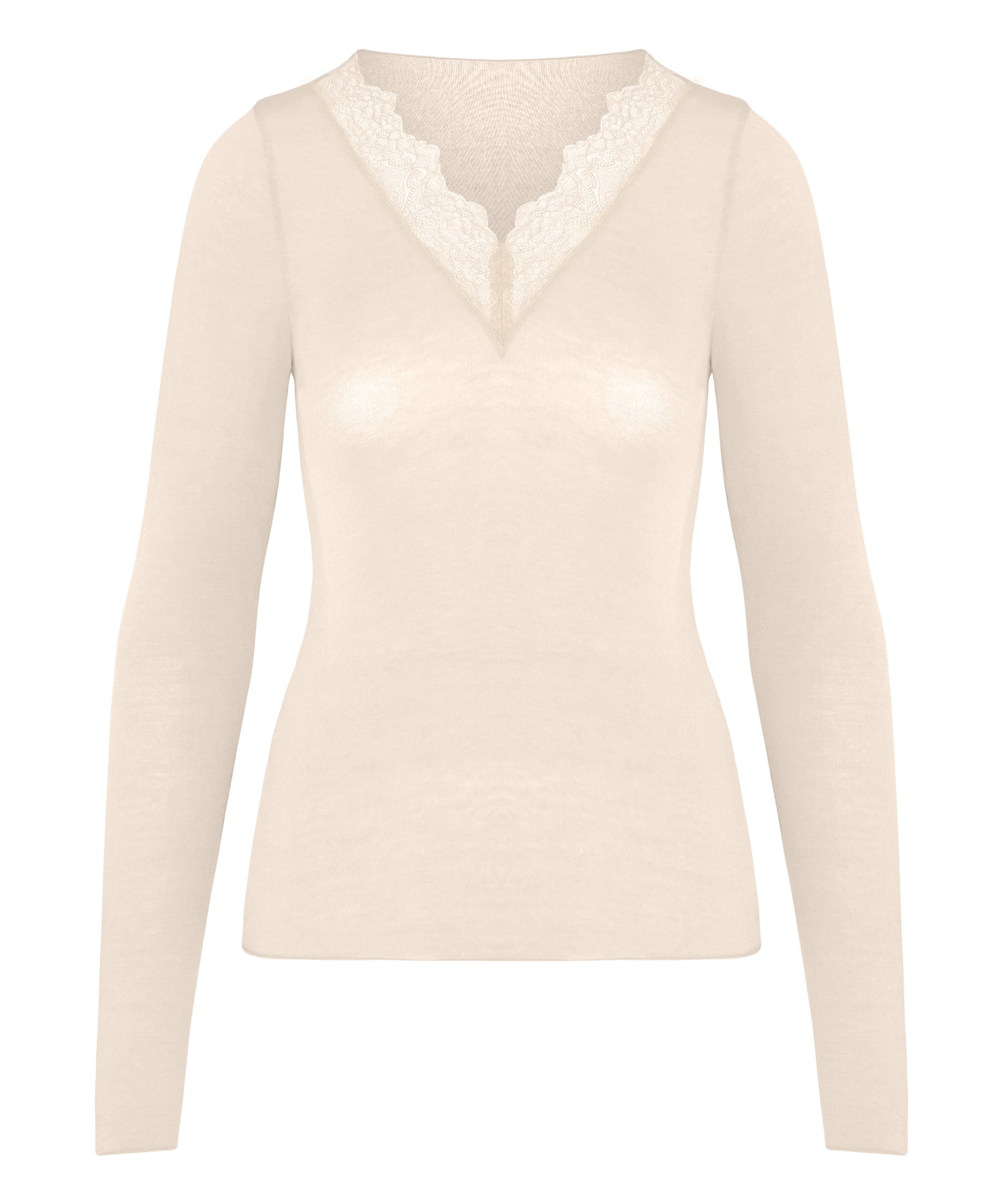 super soft Lace V-Neck Shirt with Cashmere, White, main