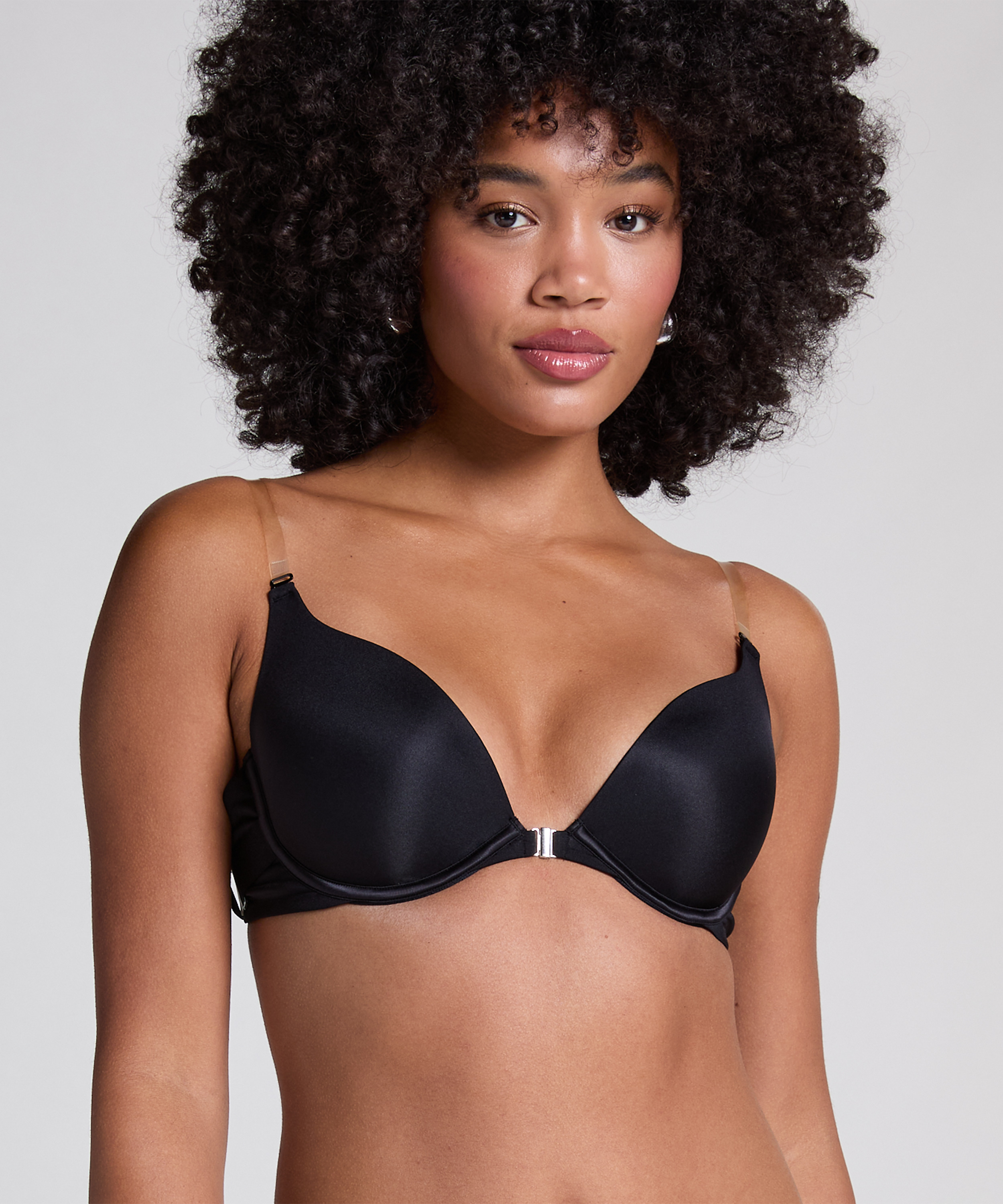 Transparant Padded Underwired Push-Up Bra, Black, main