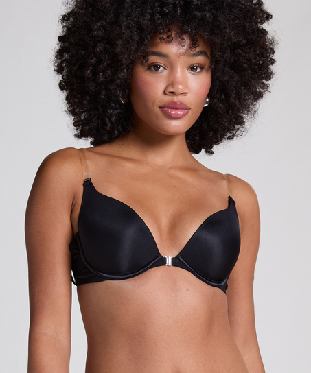 Transparant Padded Underwired Push-Up Bra, Black