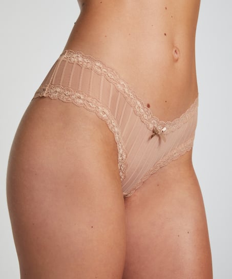V-shaped Brazilian knickers mesh, Beige