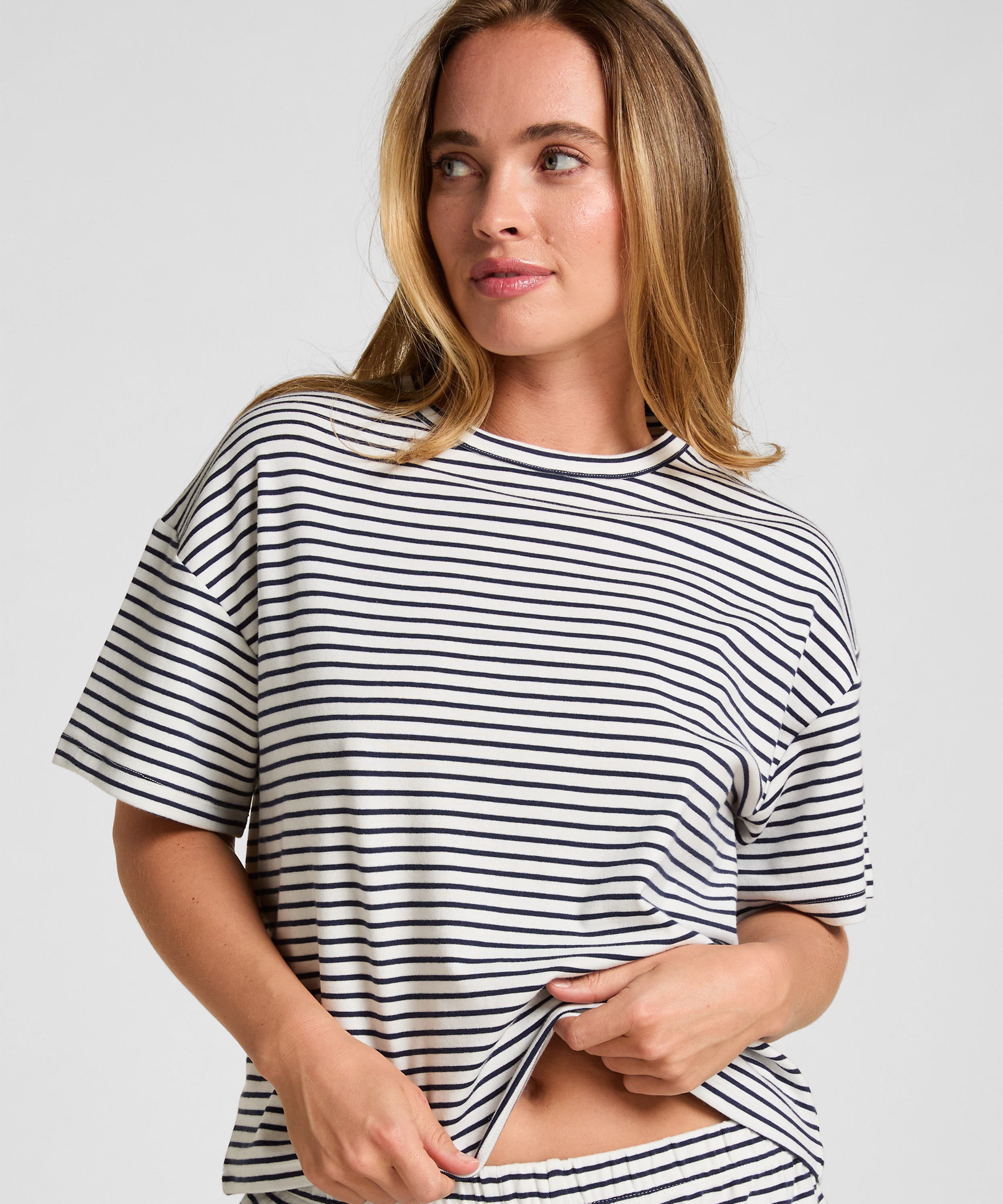 Pyjama Top Striped Jersey, Blue, main