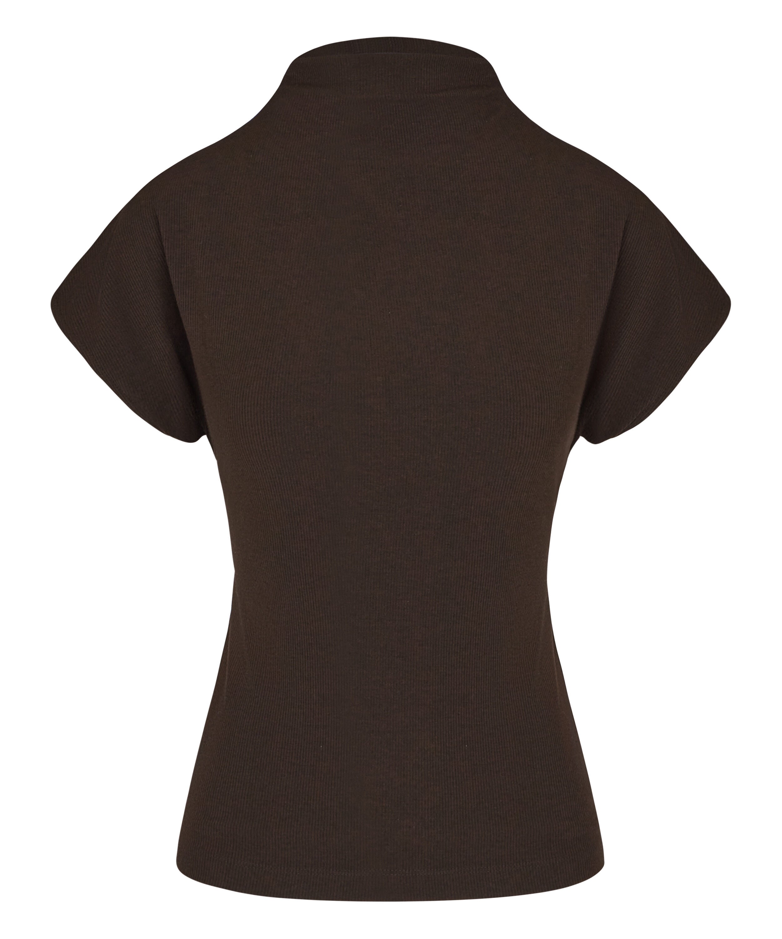 Top Short Sleeves Rib Mockneck, Brown