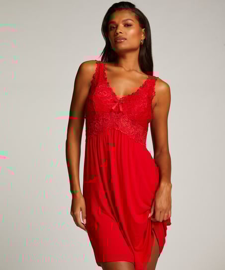 Nora Lace Slip Dress, Red