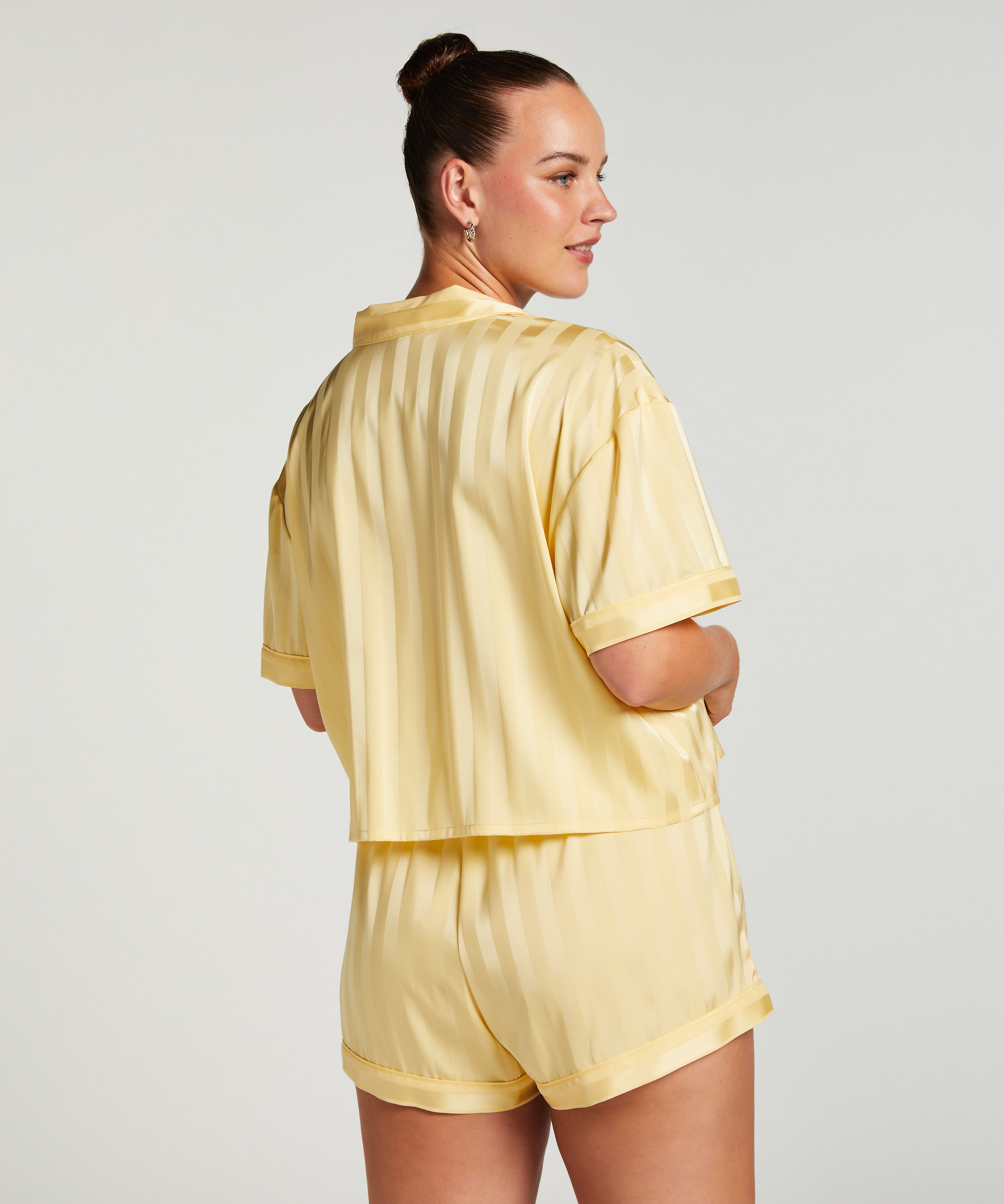 Satin Short-Sleeved Jacket, Yellow, main