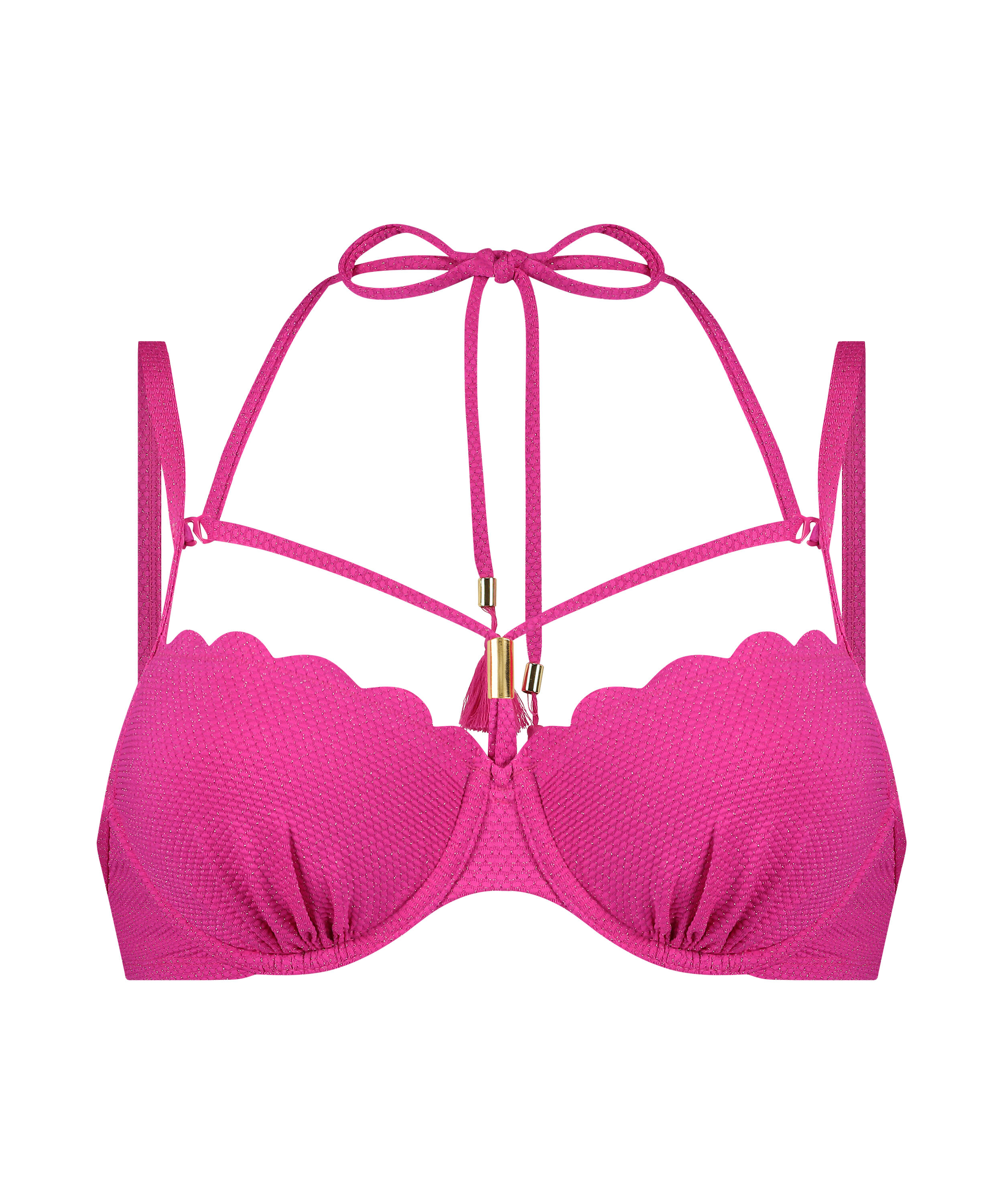 Scallop Lurex Bikini Top, Pink
