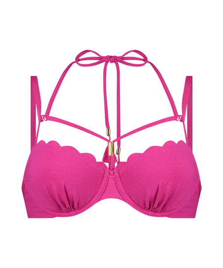 Scallop Lurex Bikini Top, Pink