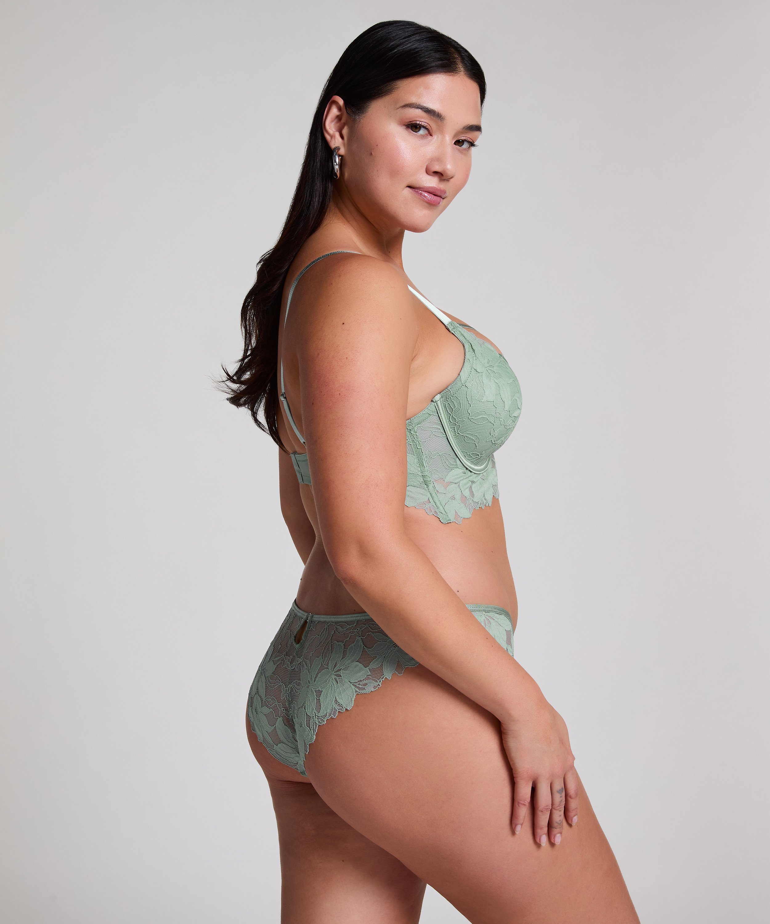 Ingrid Padded Underwired Longline bra, Green, main