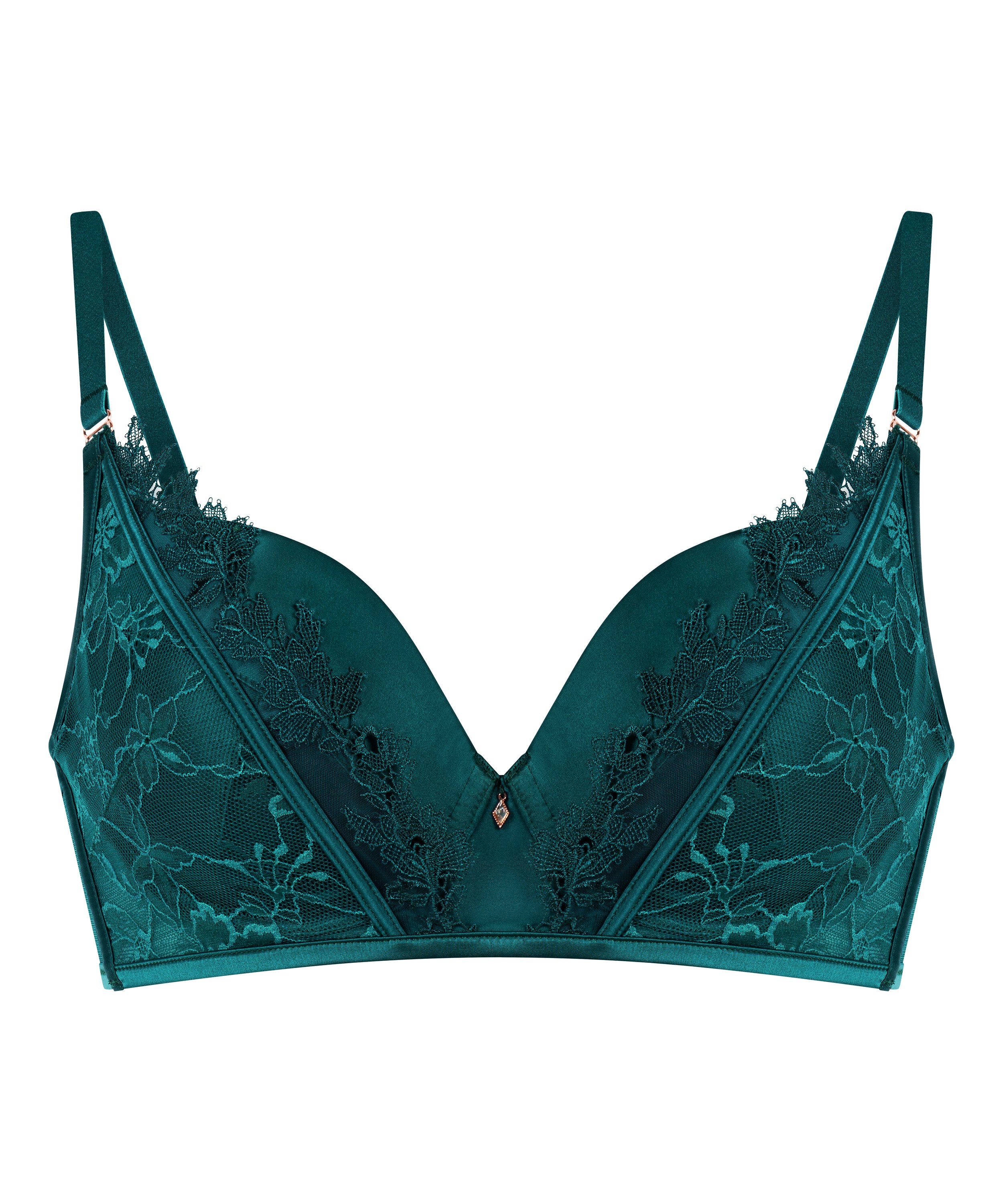 Julia Padded Underwired Longline Bra, Green, main