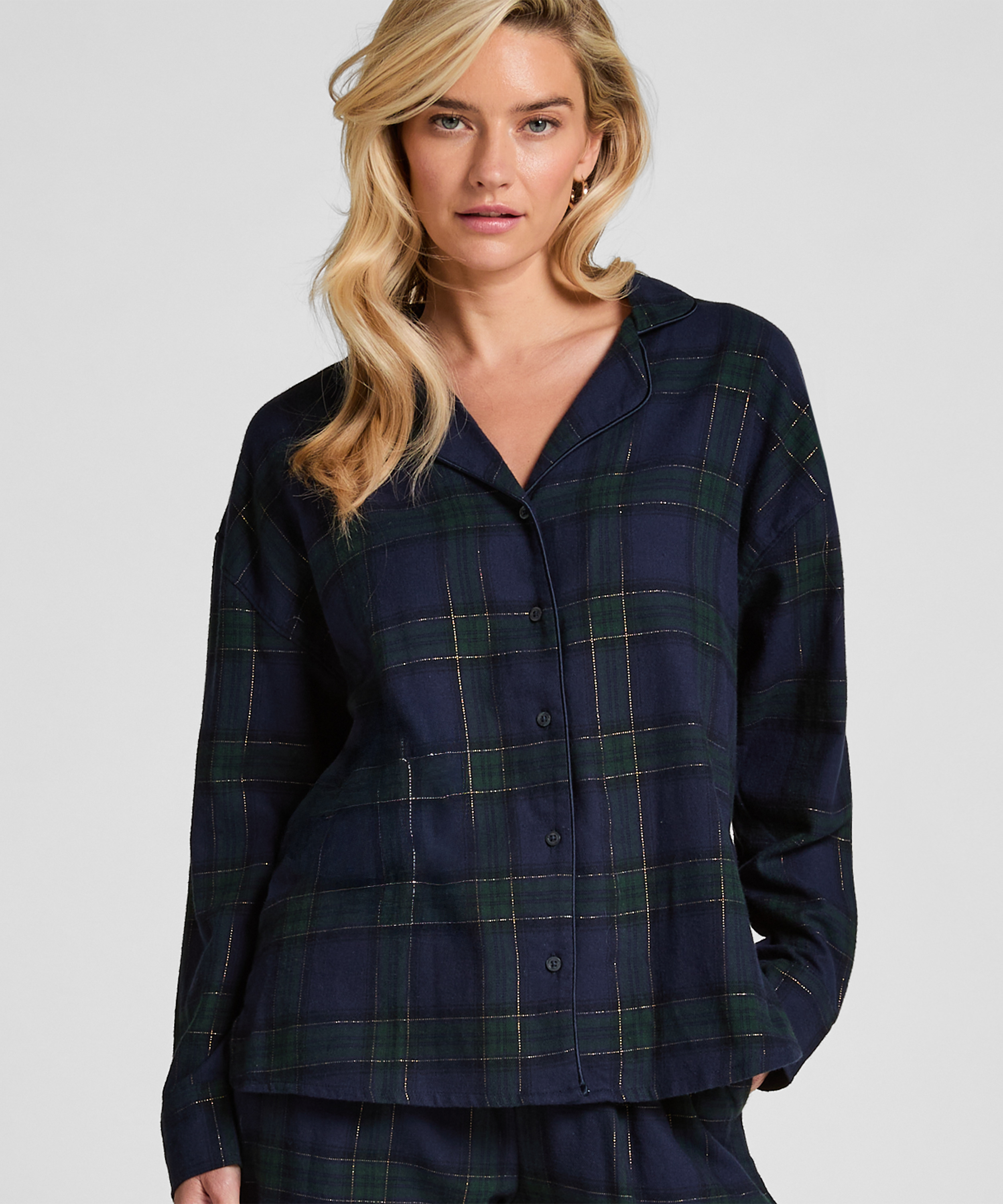 Flannel Pyjama Top, Blue, main