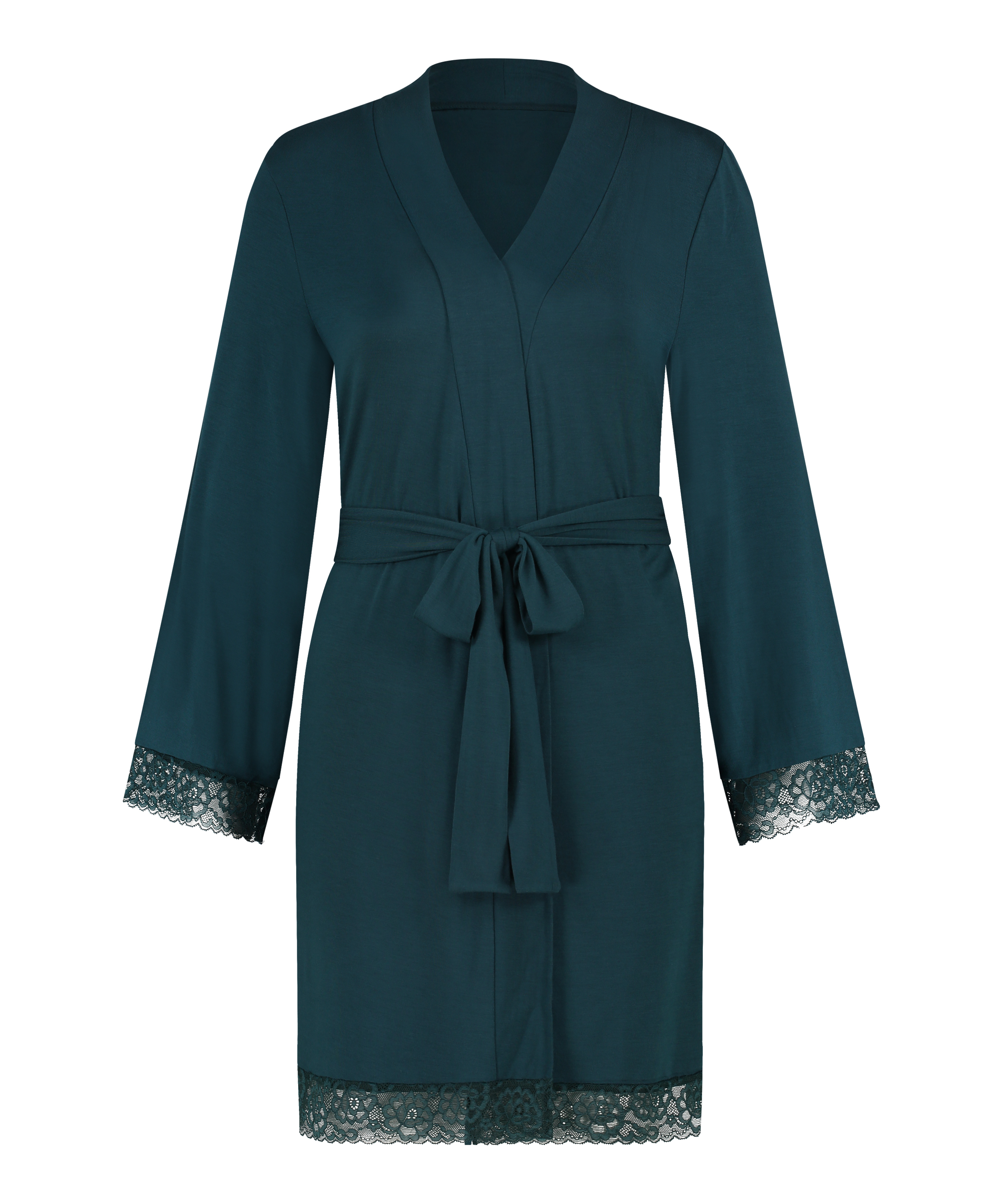 Short Viscose Lace Robe, Blue, main