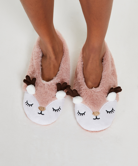 Reindeer Cosy Ballerina Slippers, Pink