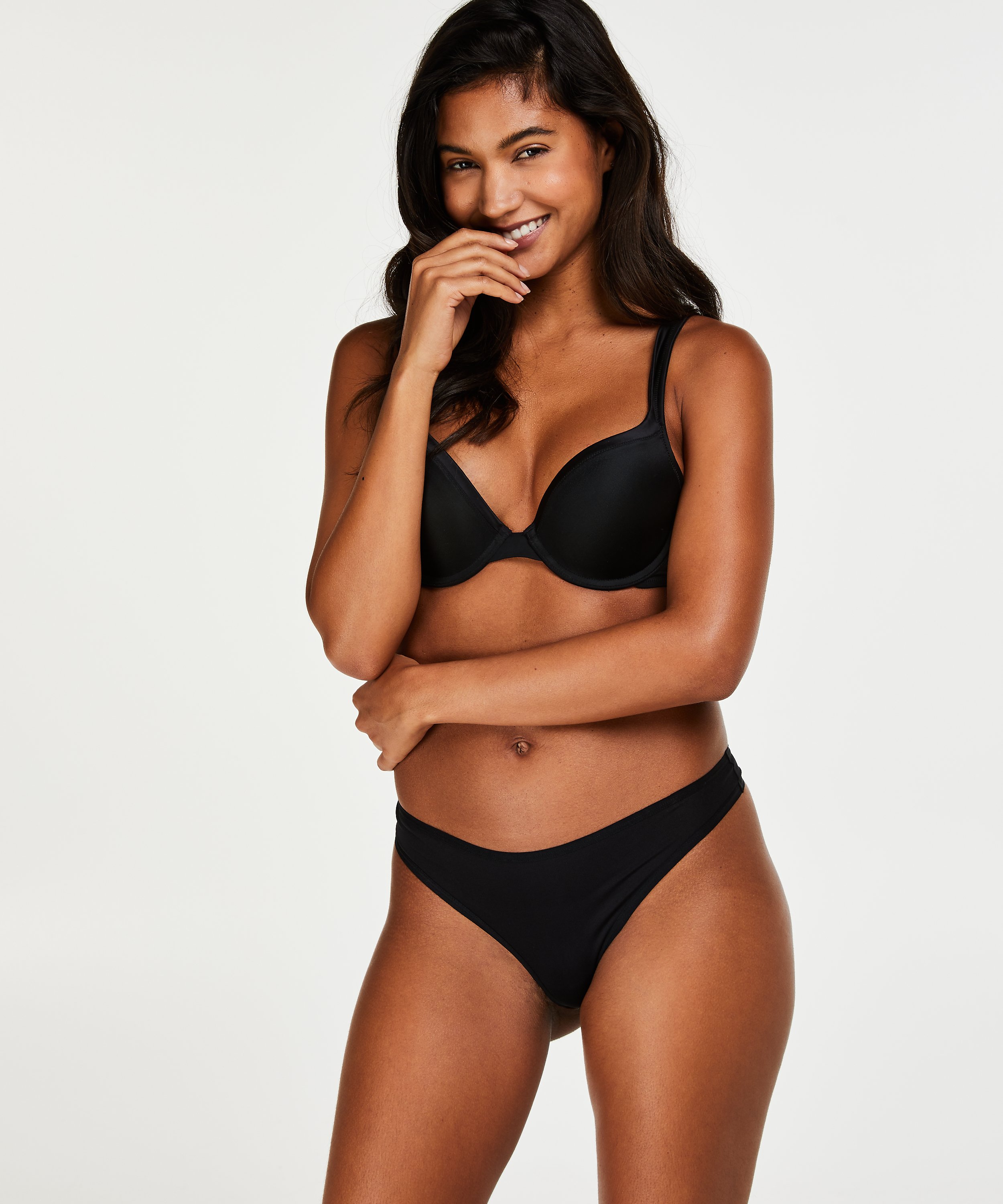 Padded Underwired Bra Satin Fleece, Black, main