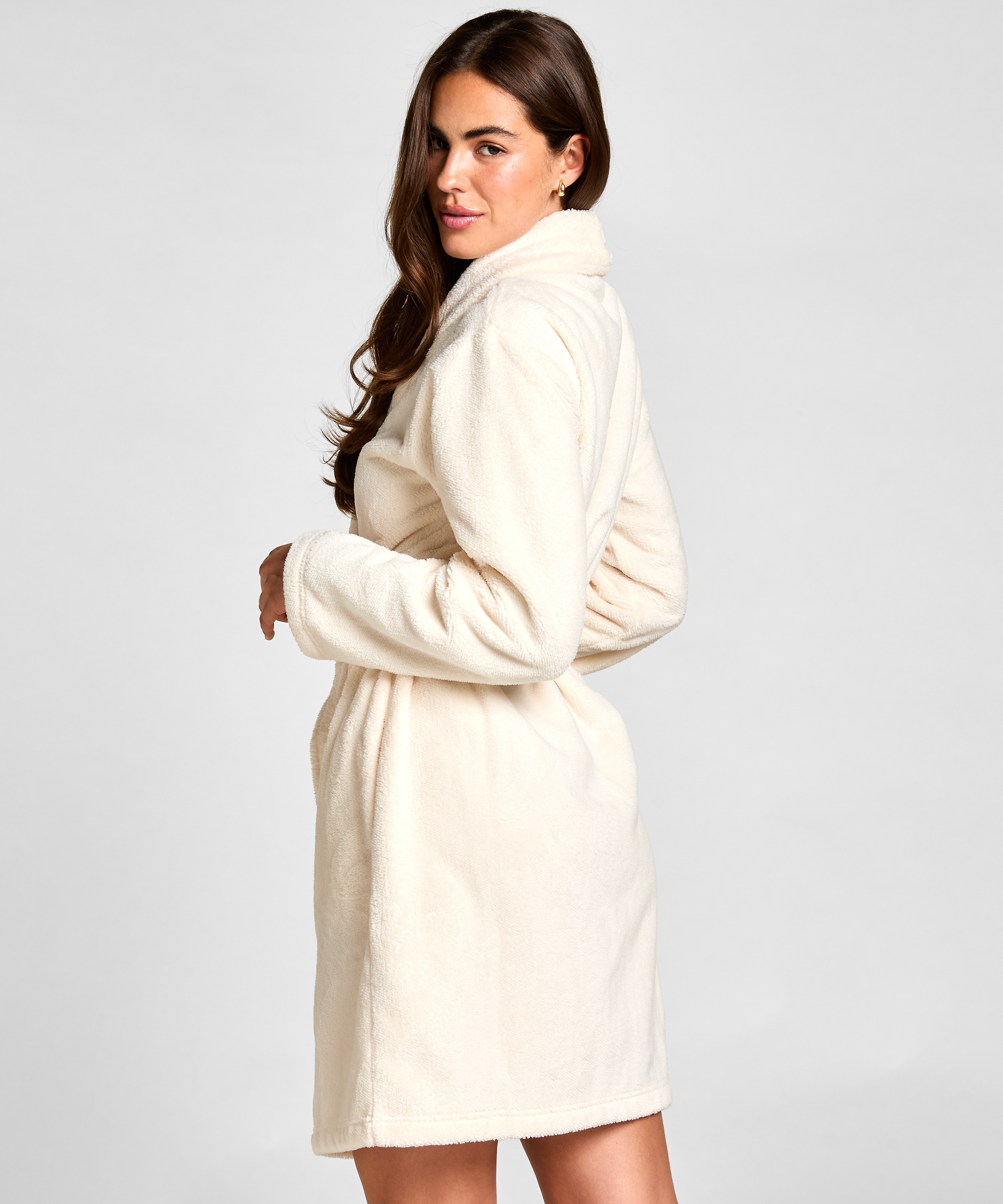 Fleece Bathrobe, White, main