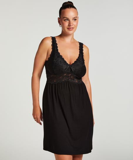 Nora Lace Slip Dress, Black