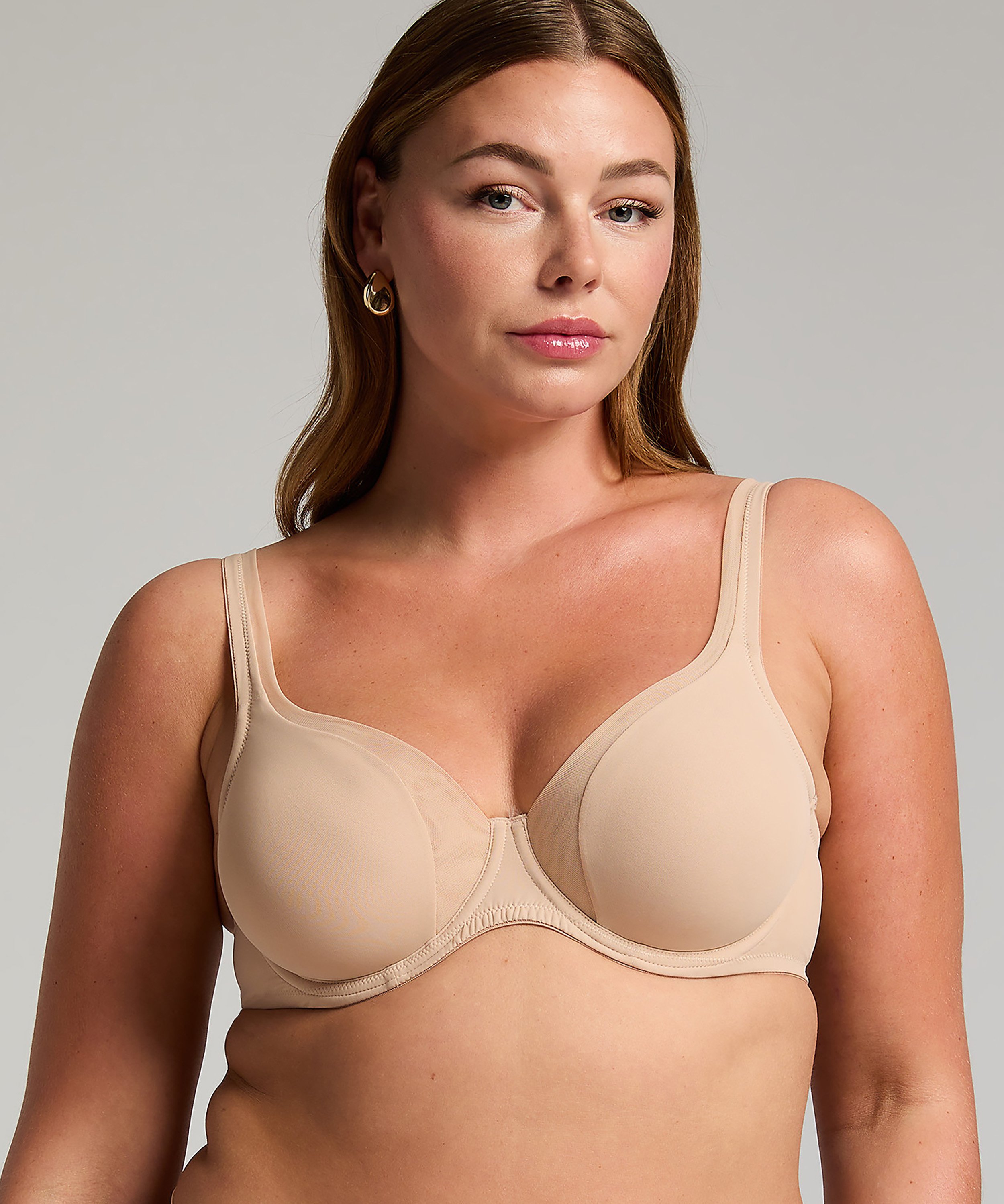 Mesh non-padded underwired bra, Beige, main
